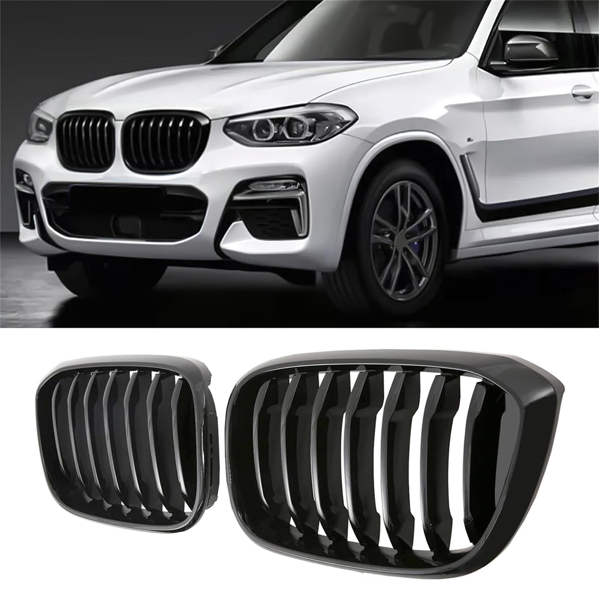 AceRide Grille Front Bumper Kidney Grill Compatible with BMW 5 Series X3 X4 G01 G02 2018 2019 2020 2021 Single Slat Gloss Black 