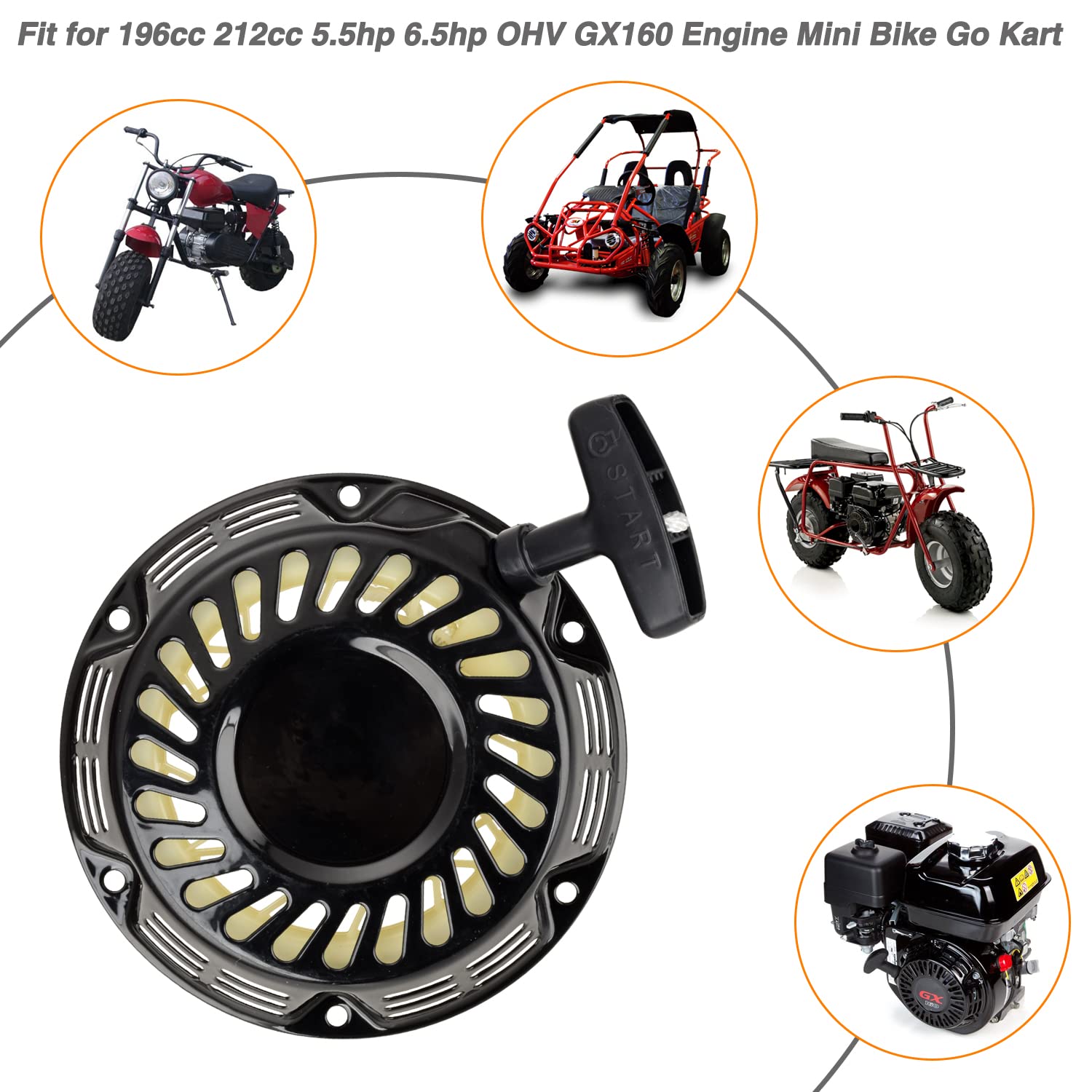 Fvrito Pull Recoil Starter Start for 196cc 5.5hp 6.5hp Hensim Baja Warrior Heat Mb165 Mb200 Mini Bike Blaster BB65 Sand Dog SD65