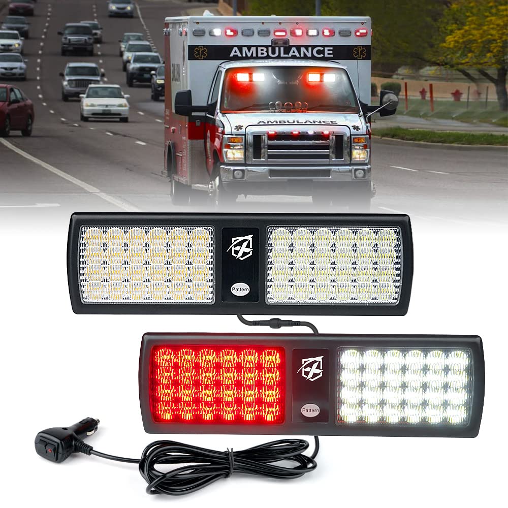 Xprite White/Red LED Dual Visor Strobe Flashing Lights, Windshield Sunshield Hazard Warning Light for Law Enforcement Emergency 