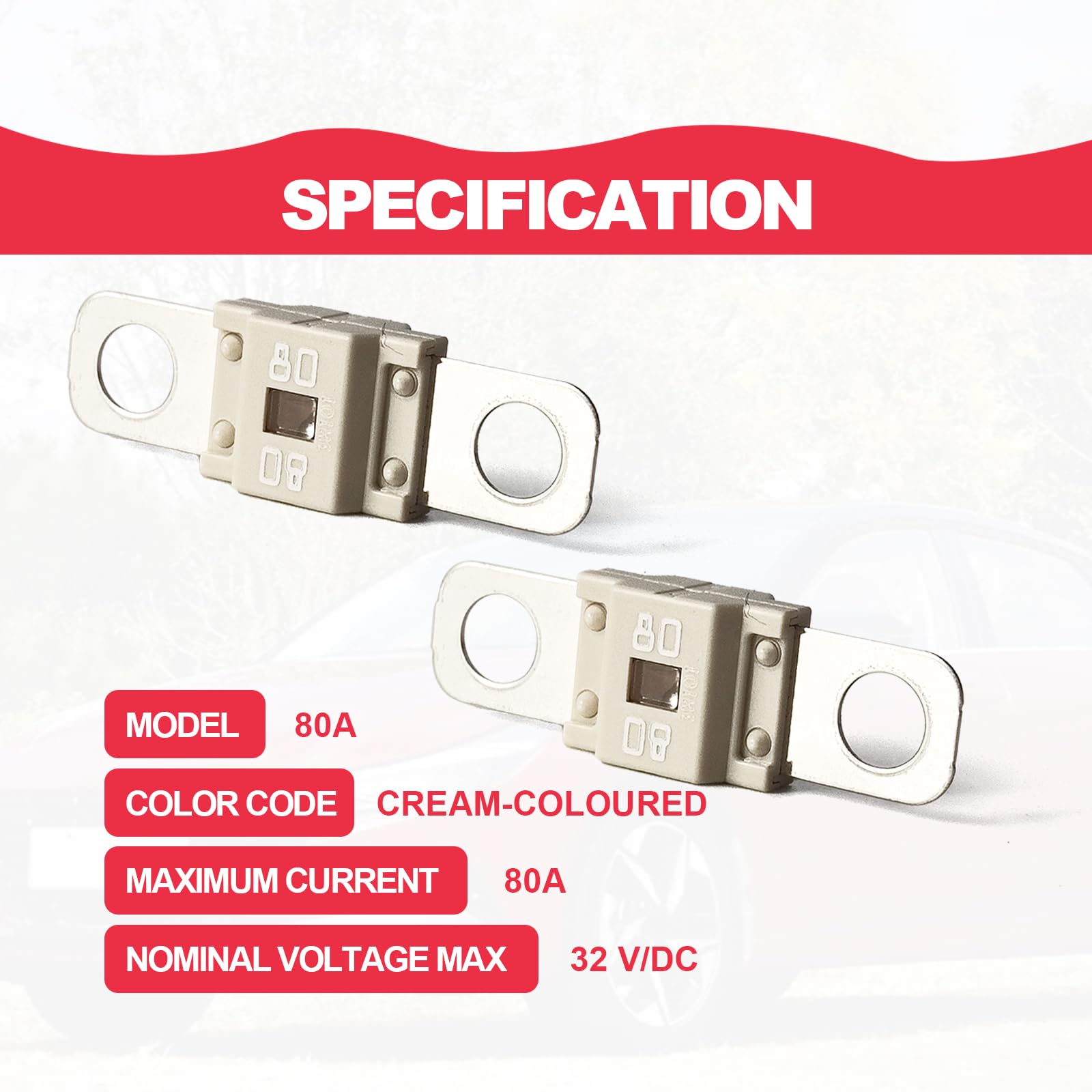 Pack of 3 AMI/Midi Fuse 80 Amp High Current Fuse Bolt-on Fuse, commonly Used in Cars, Trucks, Construction Vehicles, Agricultura