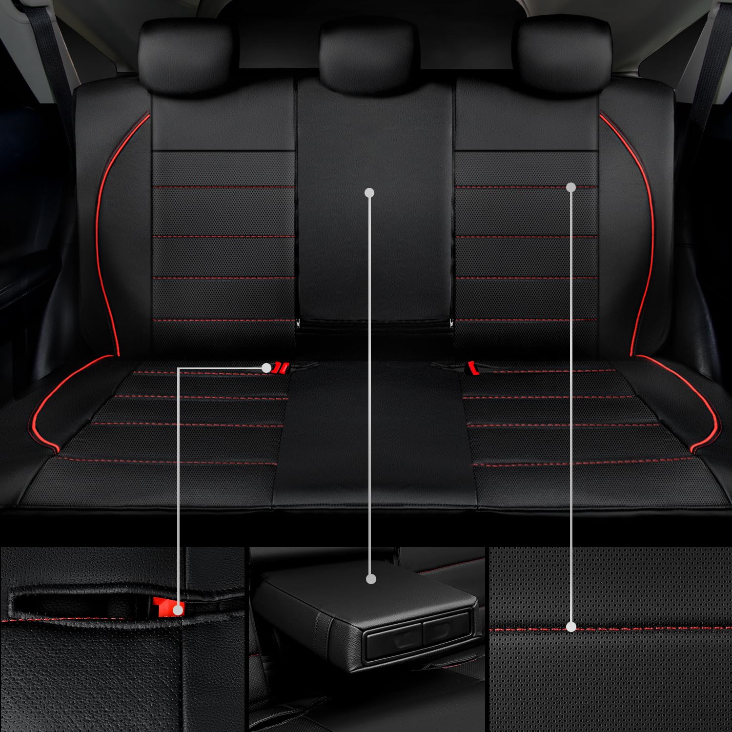 Car Pass Leather Back Seat Cover,Piping Waterproof Bench Seat Cover, Rear Seat Cover Universal Fit For Cars Sedans Suvs Truck 95