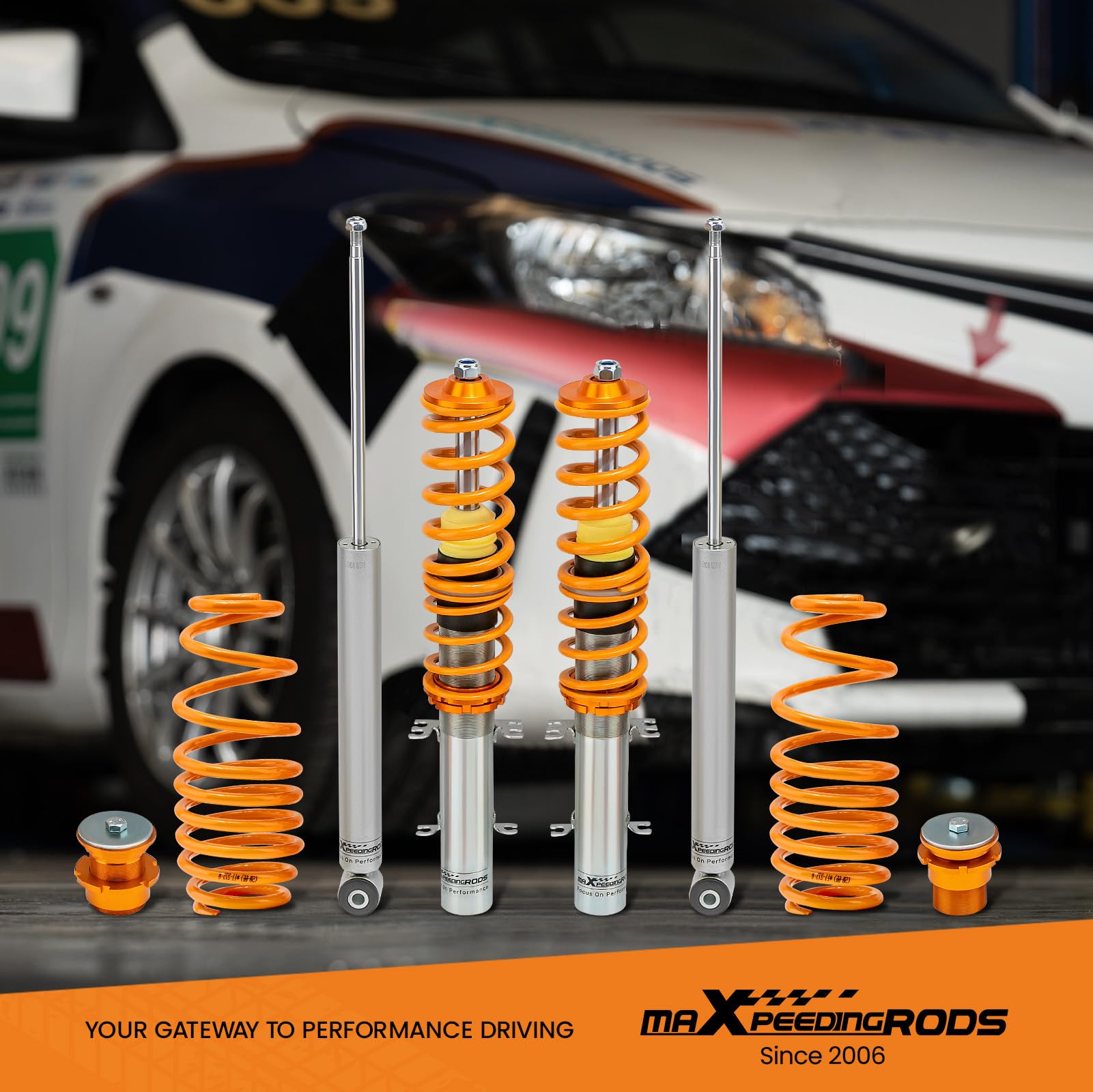 Maxpeedingrods Coilovers For Vw Golf Mk4 1998-2007, For Vw New Beetle 1998-2010, For Seat Leon 1999-2006, For Vw Jetta Mk4 1999-2005, Coilovers Suspension Kit, Amortiguador Shock Absorber Struts Gold