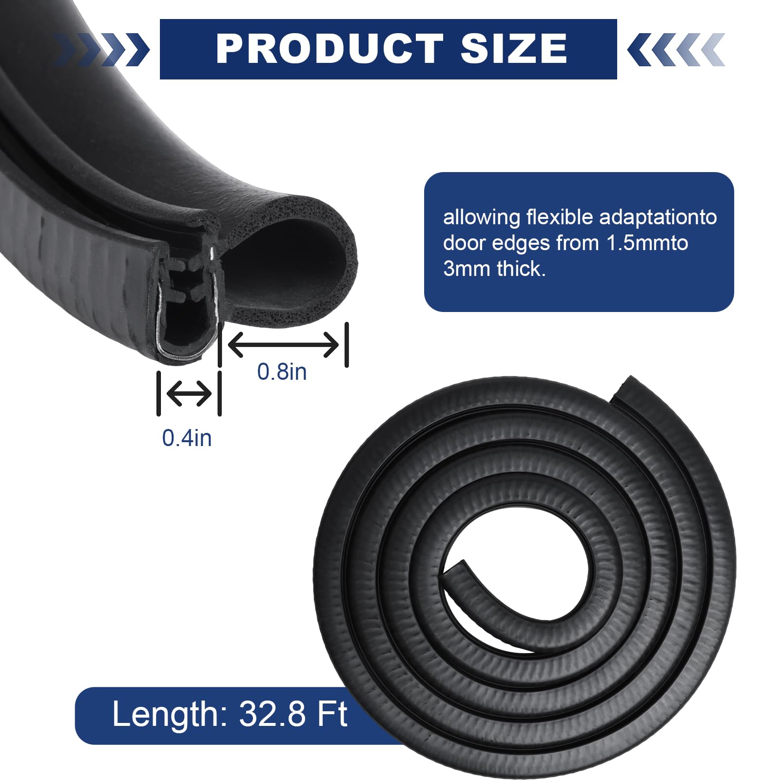 Car Door Rubber Seal Strip Trim Seal With Side Bulb For Cars, Boats, Rvs, Trucks, And Home Applications, Car Weather Striping (32.8Ft)
