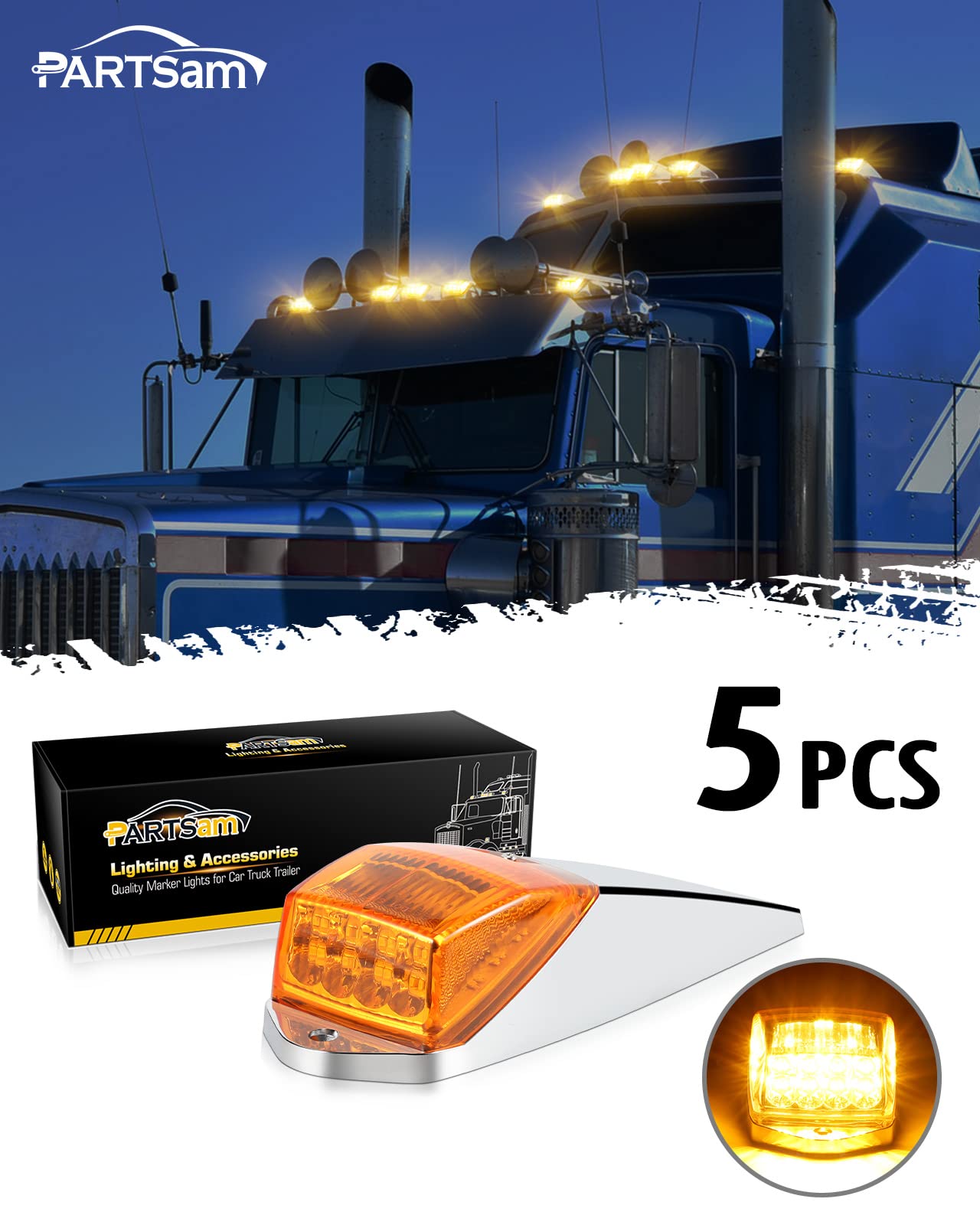 Partsam 31Led Amber Cab Marker Light Waterproof Top Roof Running Cab Lights Compatible With Peterbilt/Kenworth/Freightliner//Wes