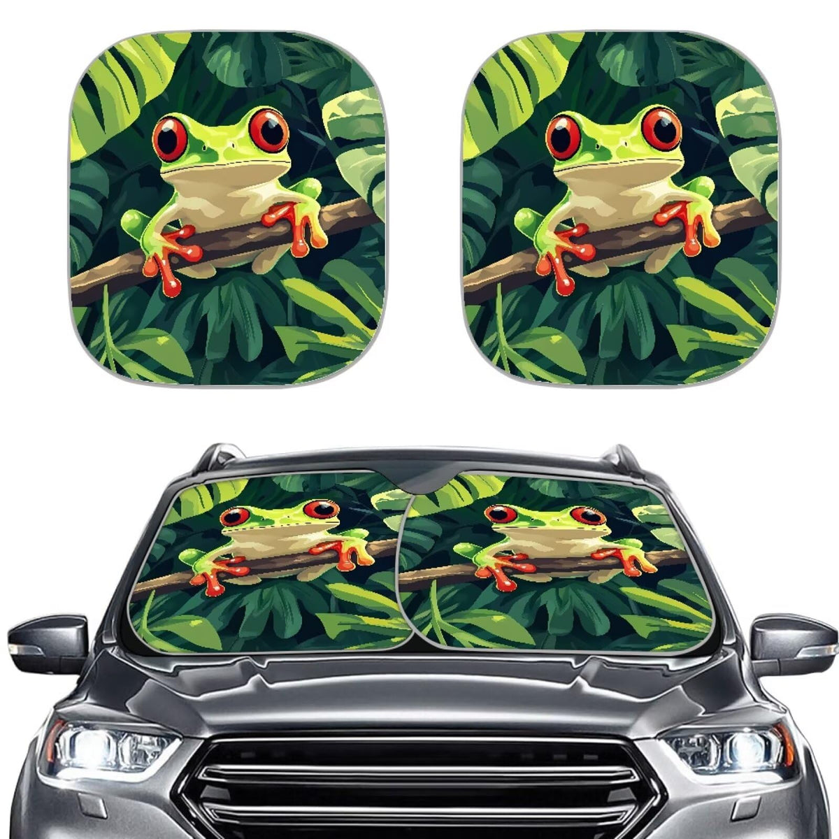 HUISEFOR Tropical Car Windshield Sun Shade 2 Pack Frog Windshield Cover Foldable Car Sun Visor Heat Resistant UV Rays Blocker Su
