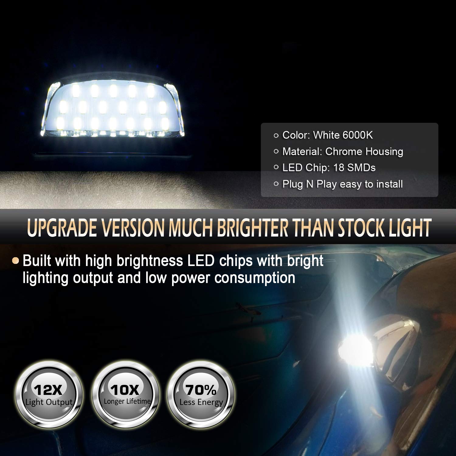 D-Lumina Chrome Led License Plate Lights Assembly Housing Compatible With 1999-2013 Chevy Silverado Gmc Sierra 1500 2500 3500 Hd