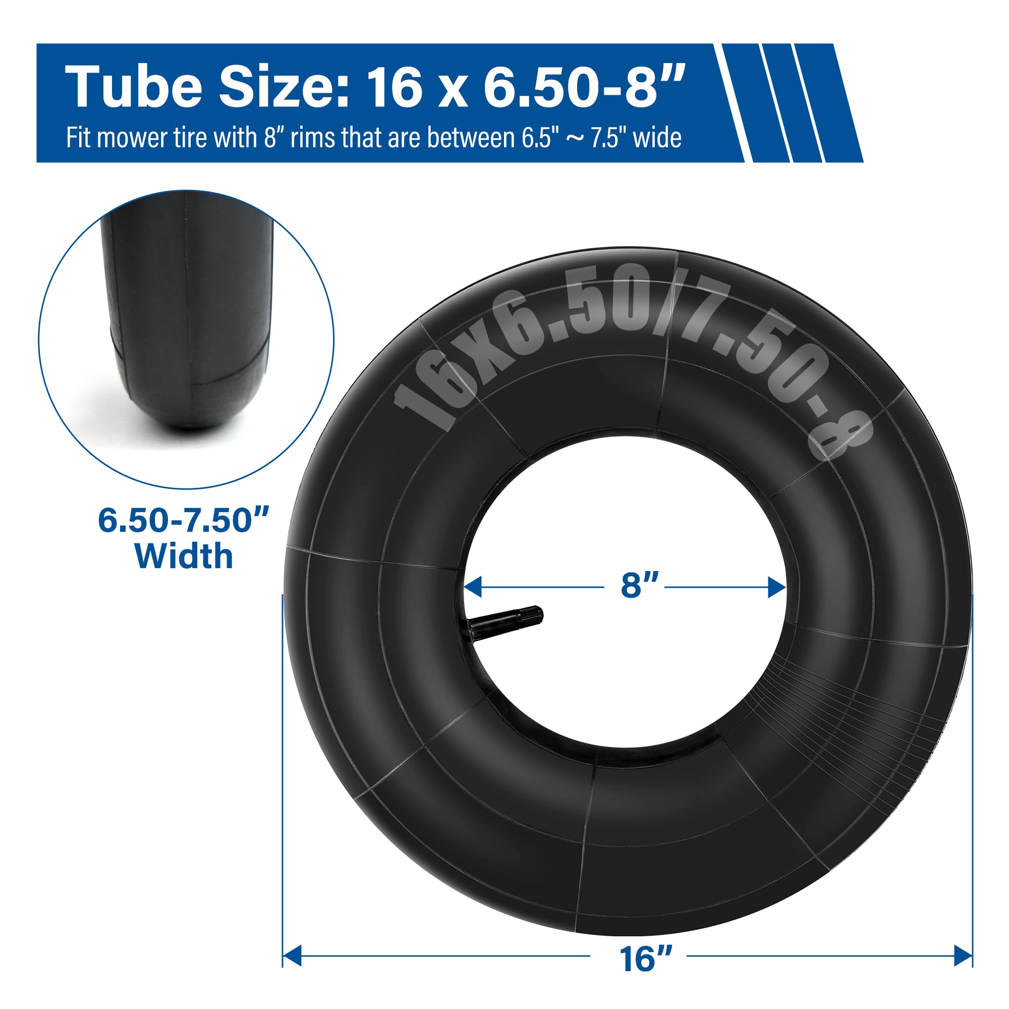 2 Pack 16X6.50-8, 16X7.50-8 Inner Tube for Snow Blower, Lawn Mower, ATV, Farm Tractor, Wheelbarrow, Trailer Implement, Heavy-Dut