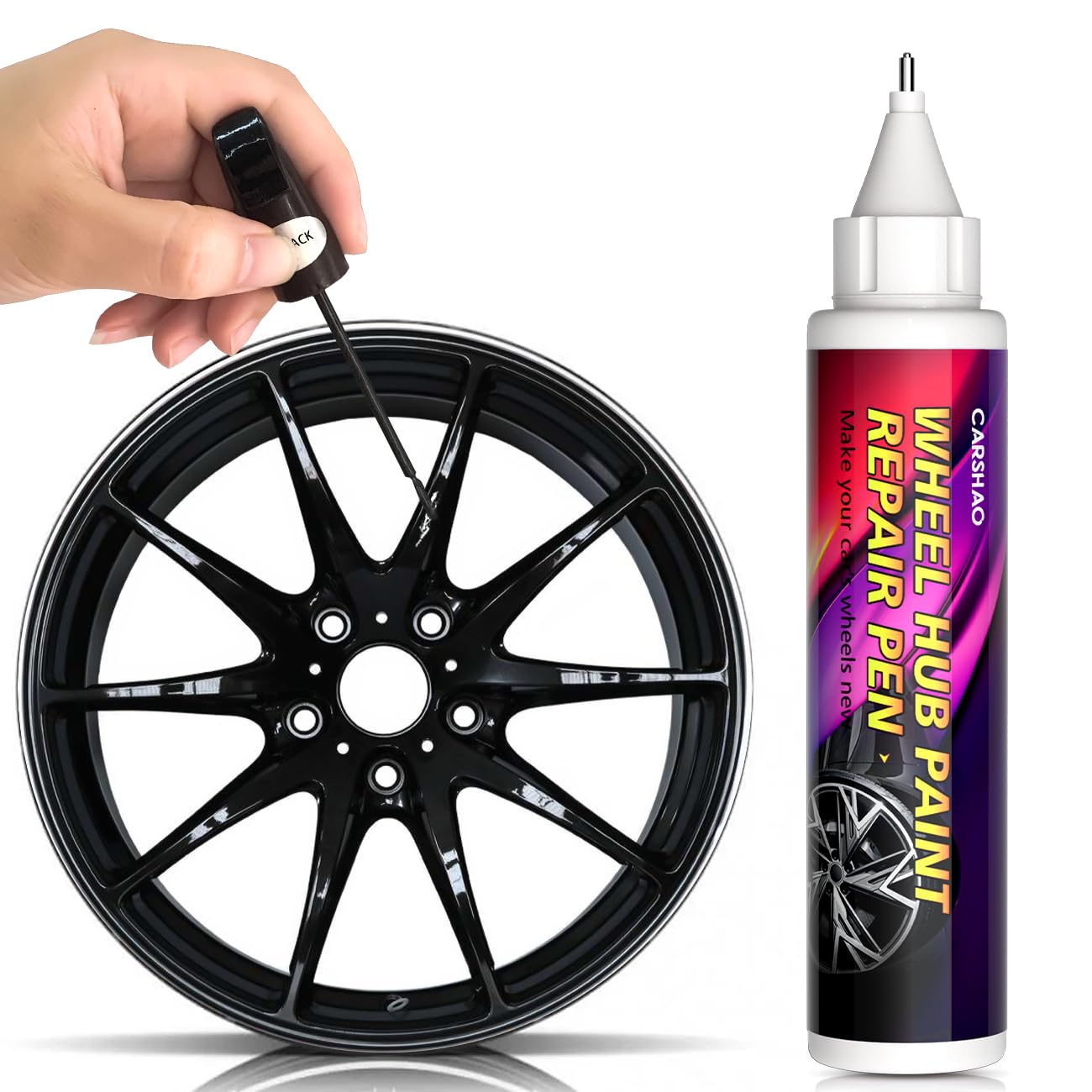 AMUIZC Touch Up Paint Wheel Scratch Fix Cars Rim Scratch Repair Pen Portable Quick and Easy for Car Wheel (Black)