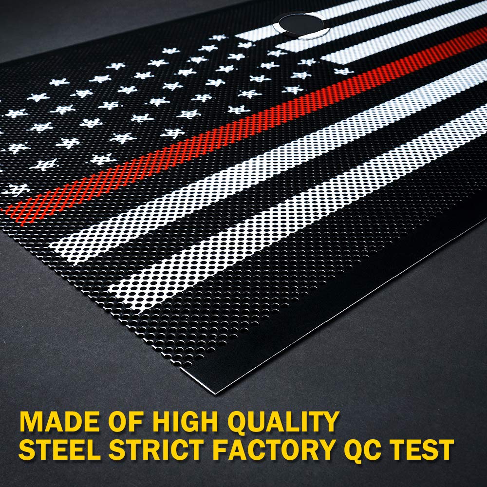 Xprite Aluminum Alloy Mesh Grill Insert With Hood Lock Hole & Firefighter Red Stripe, Compatible With 2007-2018 Jeep Wrangler Jk