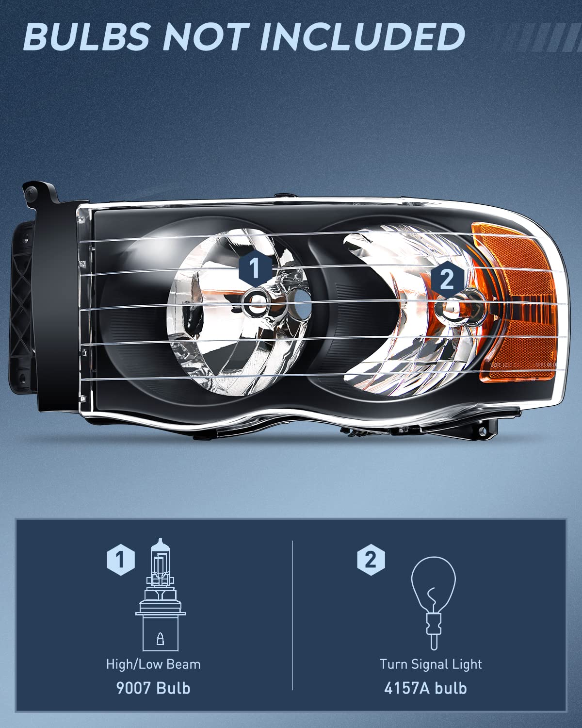 Nilight Headlights For 2002 2003 2004 2005 Ram 1500 2500 3500 Truck,Headlight Assembly Set Driver And Passenger,Headlamp Replace