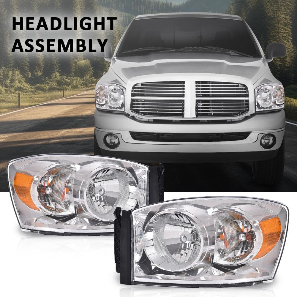 G-Plus Headlights Assembly W/Chrome Bezel Halogen,Fit For Dodge Ram 1500 2006-2008/Dodge Ram 2500 3500 2006-2009, Ch2502180 Ch25