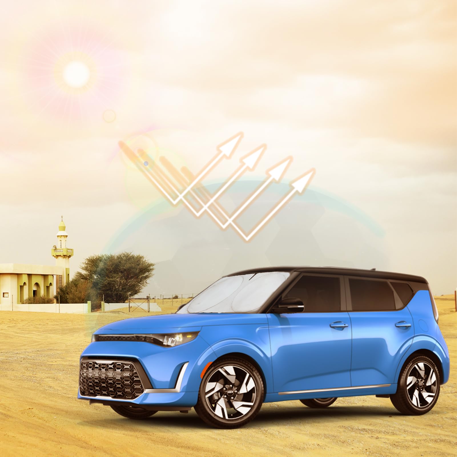 Insauto For Soul Windshield Sun Shade Window Sunshade Custom-Fit 2020-2024 Kia Soul Wagon Windshield Cover Foldable Sun Visor Th