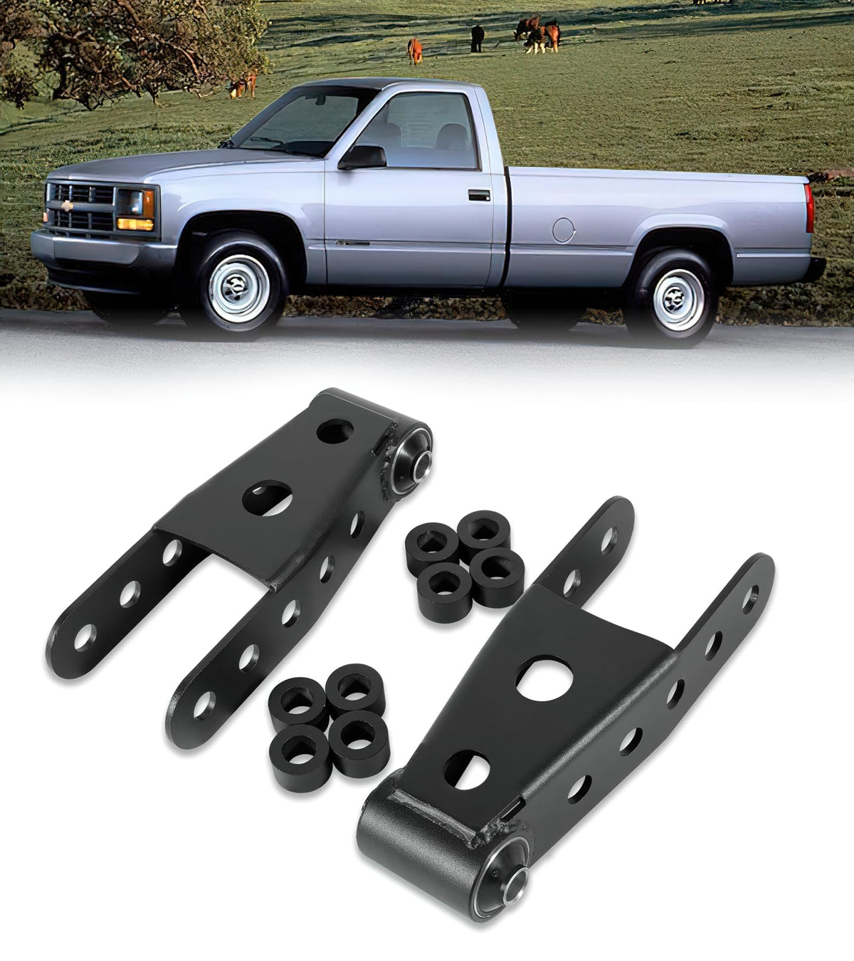 2-3' Suspension Rear Drop Lowering Shackles Kit Leaf Spring Drop Shackle Kit Compatible With Chevy Silverado Gmc Sierra 1500 C1500 K1500 Dodge Ram Replaces 6400 410520