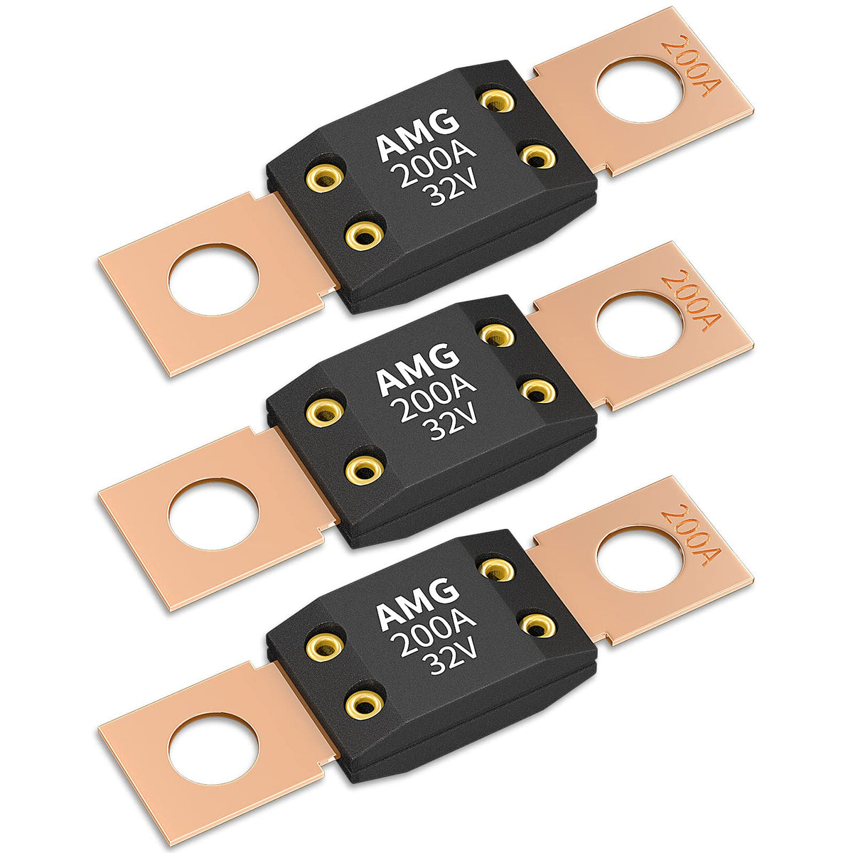 Joinfworld 3Pcs 200A MEGA Fuse, High Current Bolt Mount Automotive 200 Amp MEGA/AMG Fuse for Cars, Trucks, Construction Vehicles