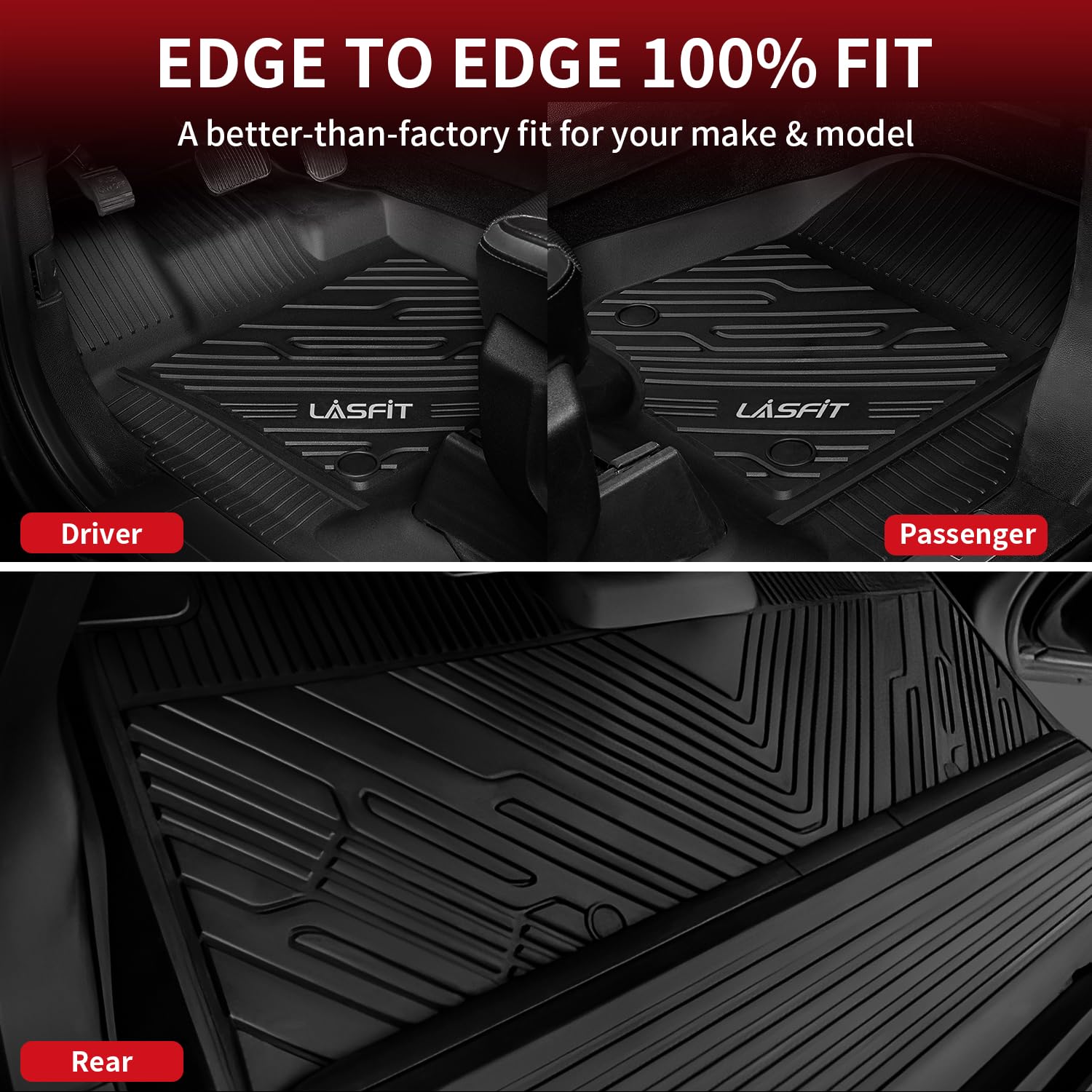 Lasfit Floor Mats For Ford F-150 2015-2025 | F150 Lightning 22-24 Supercrew (Rear With Fold Flat Storage) All Weather Car Liners