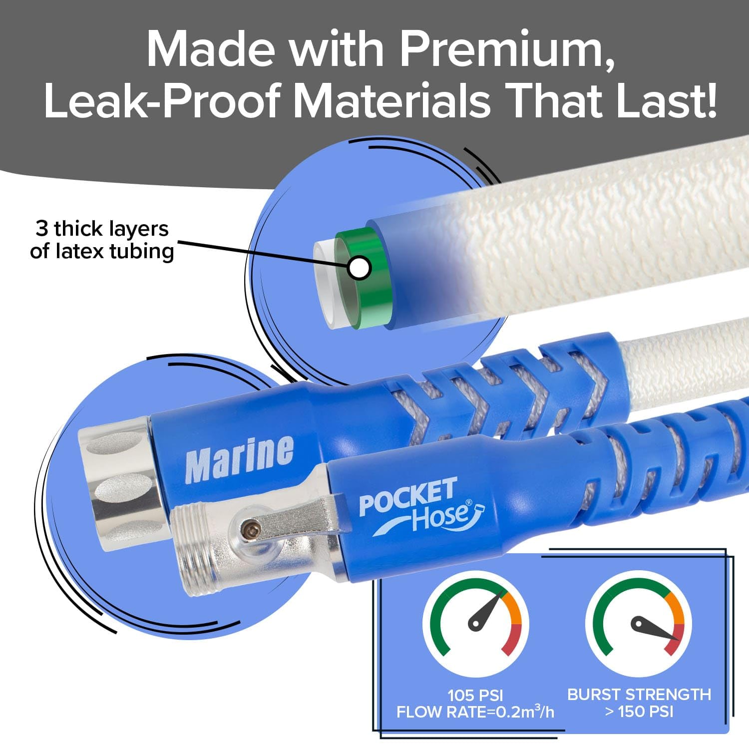 Pocket Hose Marine, Expandable, White, Scuff Free, 25ft Hose, 3/4 Inch, On/Off Valve, BONUS 10 Pattern Sprayer, AS-SEEN-ON-TV, S