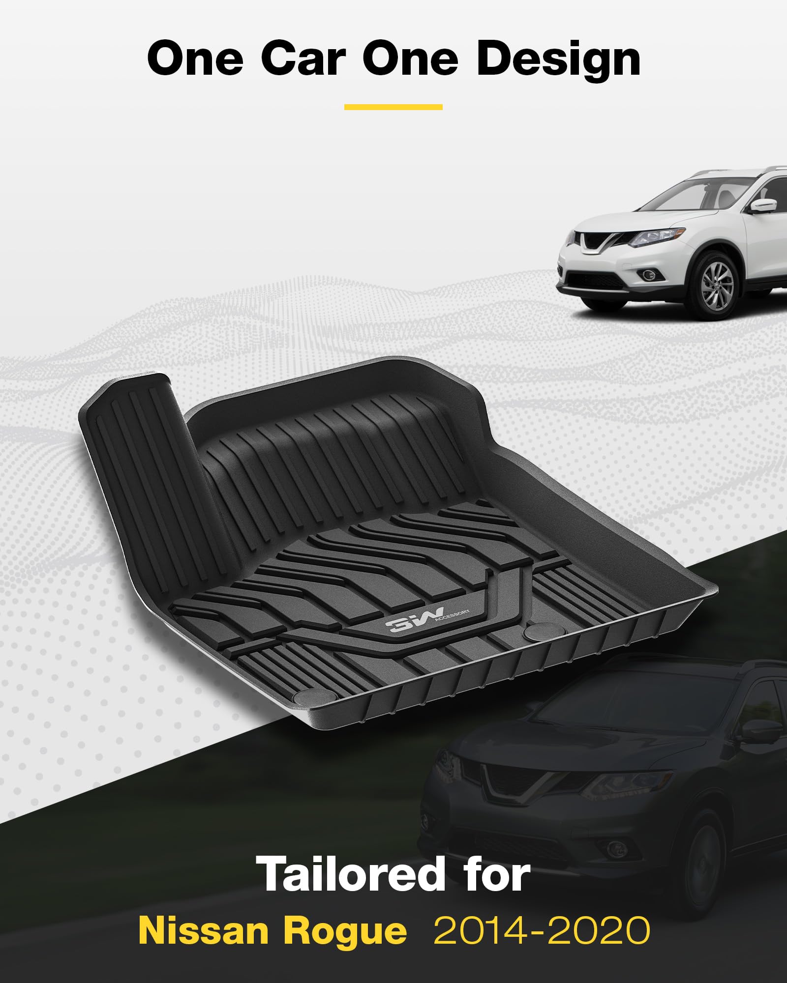 3W 2014-2020 Nissan Rogue Floor Mats Custom Fit For Nissan Rogue Accessories Tpe All Weather Floor Liner, 1St And 2Nd Row Car Ma