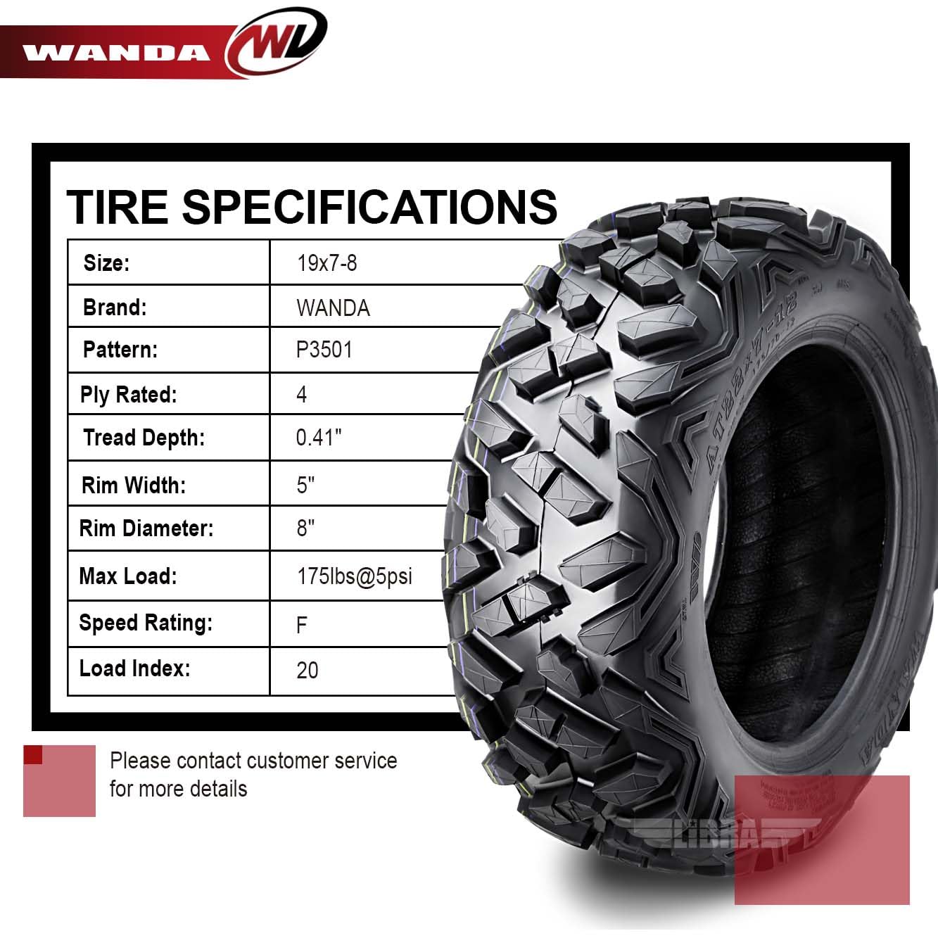 Wanda Set Of 4 Sport Atv Tires 19X7-8 19X7X8 4Pr Big Horn Style
