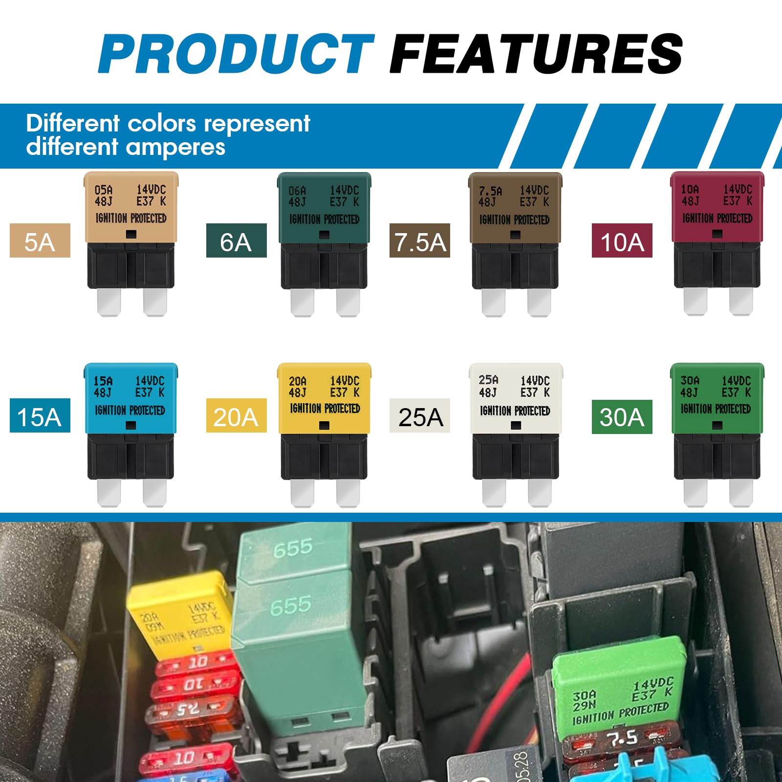 Gloso Circuit Breakers E37 Auto (T1) Reset Low Profile Atc/Ato - (20A - 5 Pack)