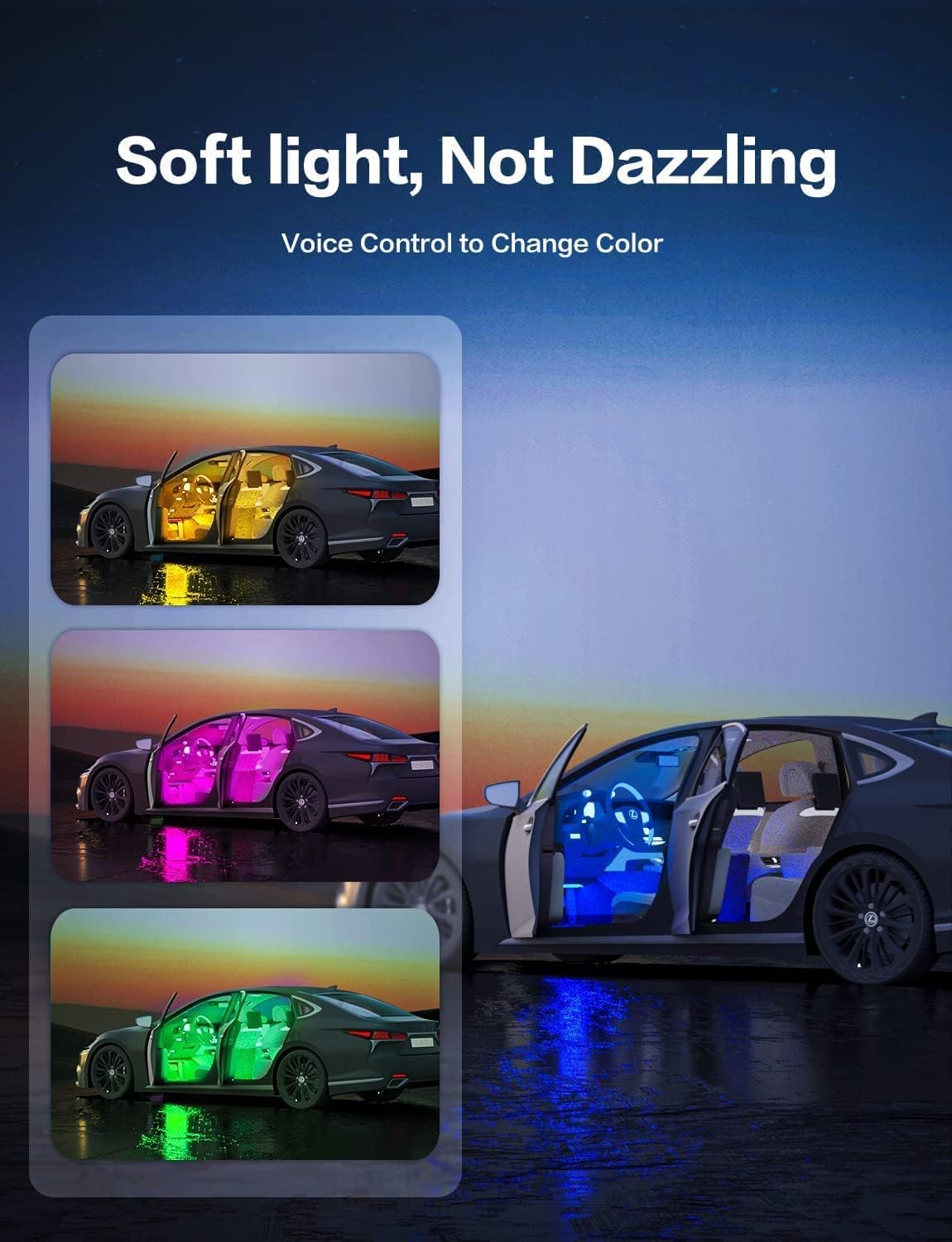 Rgb Interior Car Lights, 2-In-1 Design 4Pcs 48 Led App Control, Remote Control, Music Mode, Diy Mode, Scene Mode, Dc 12V