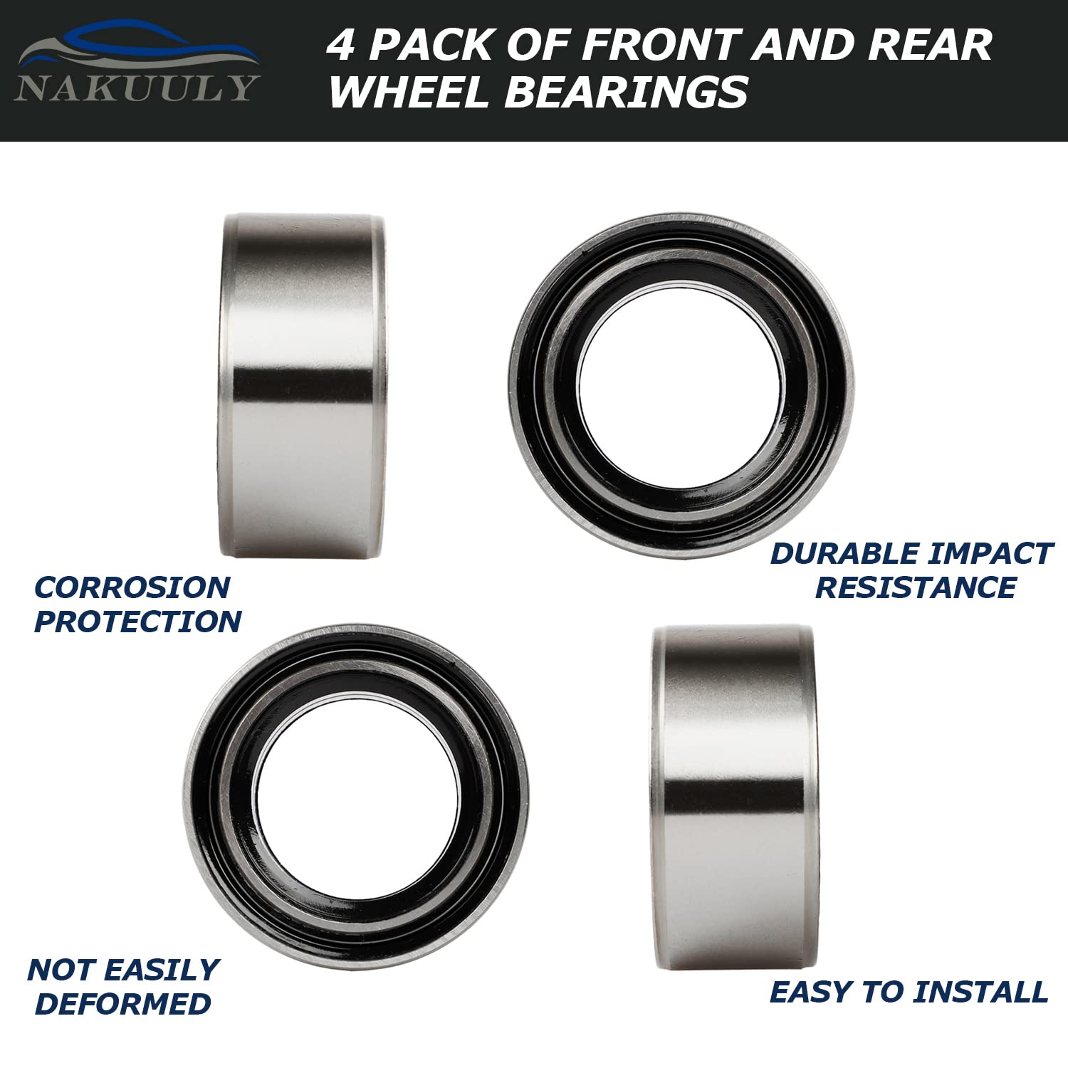 Nakuuly Front And Rear Wheel Bearings Pack Of 4 Compatible With Polaris Rzr Xp 4 900 1000 Turbo Diesel Crew Scrambler Sportsman Replaces # 3514699 3514822 3514924 3514627