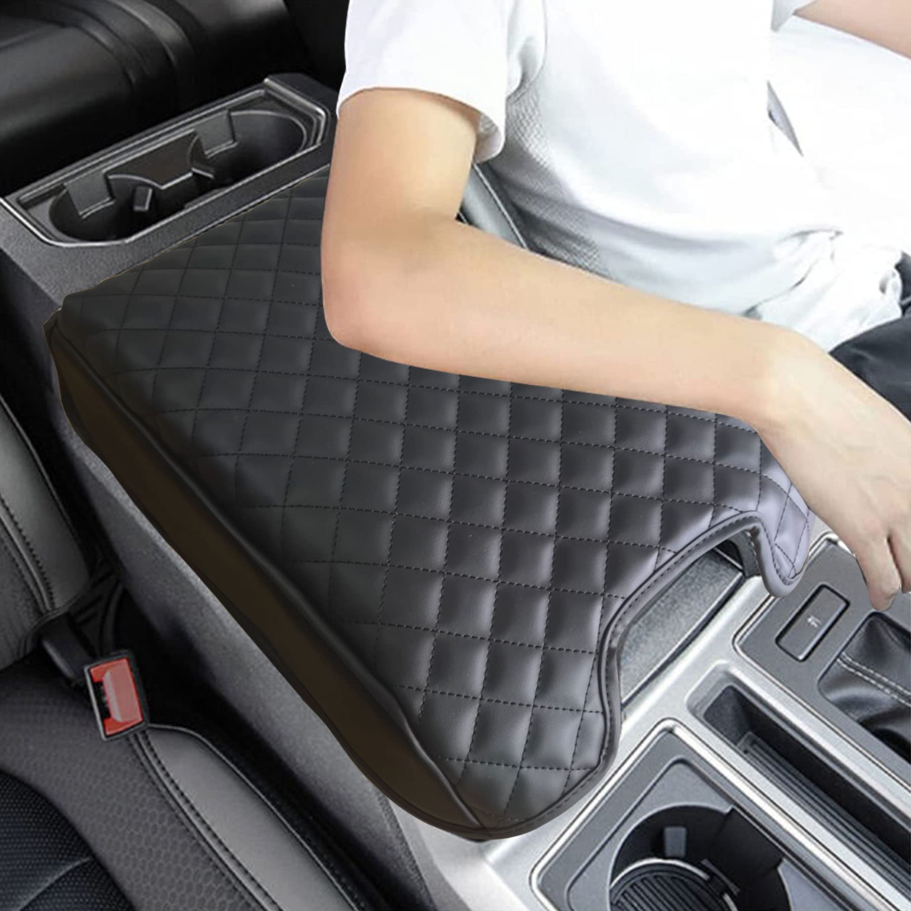 Zxiaochun Center Console Cover For Ford F150 2015-2020 / F250 F350 F450 2017-2022 And Expedition 2018-2024 Leather Arm Rest Box Lid Middle Console Cover Armrest Box Protective Cover(Bucket Seat Only)