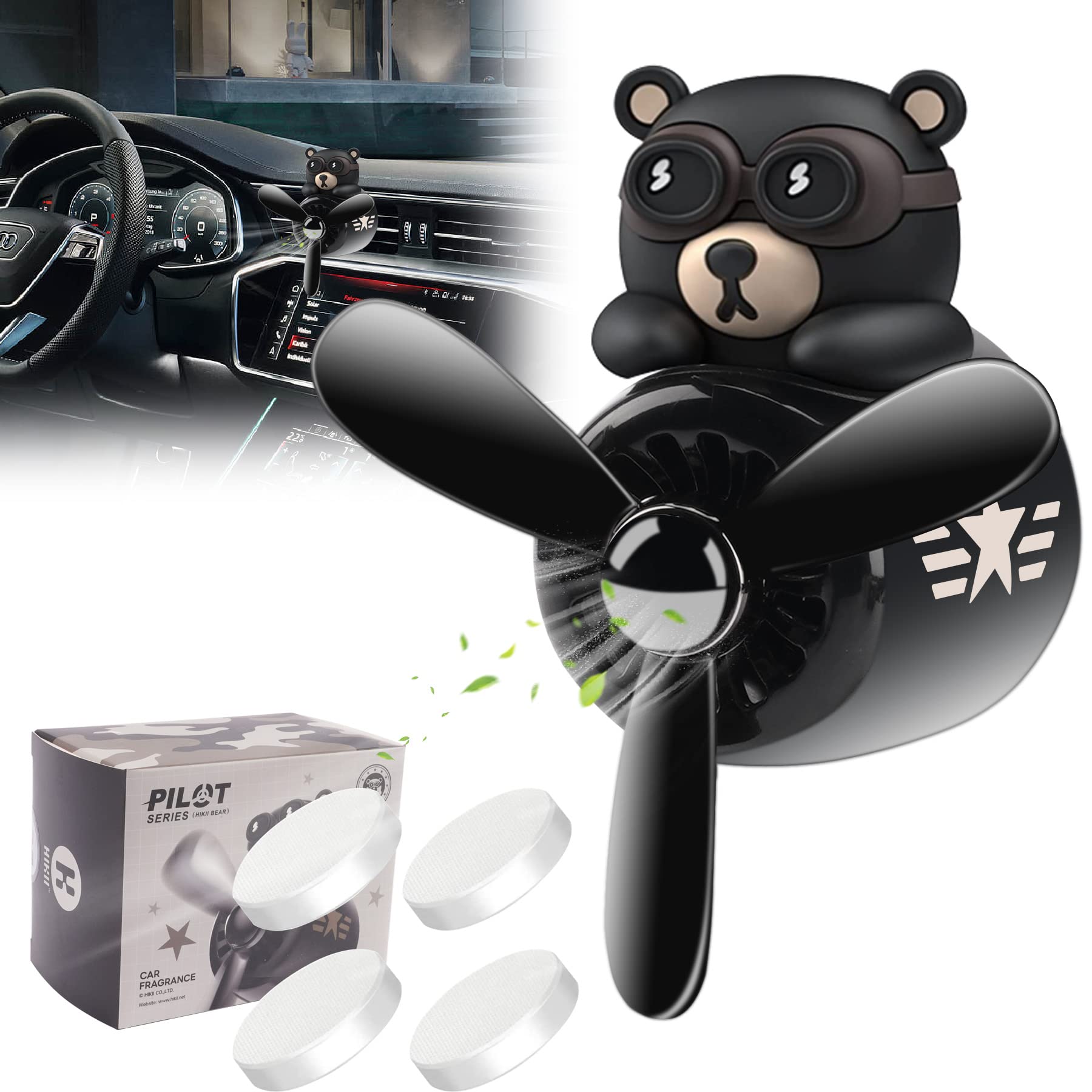 Jimtyee Car Air Freshener Cute Cartoon Bear Pilot Car Diffuser Rotating Propeller Automotive Air Outlet Fan Creative Car Perfume