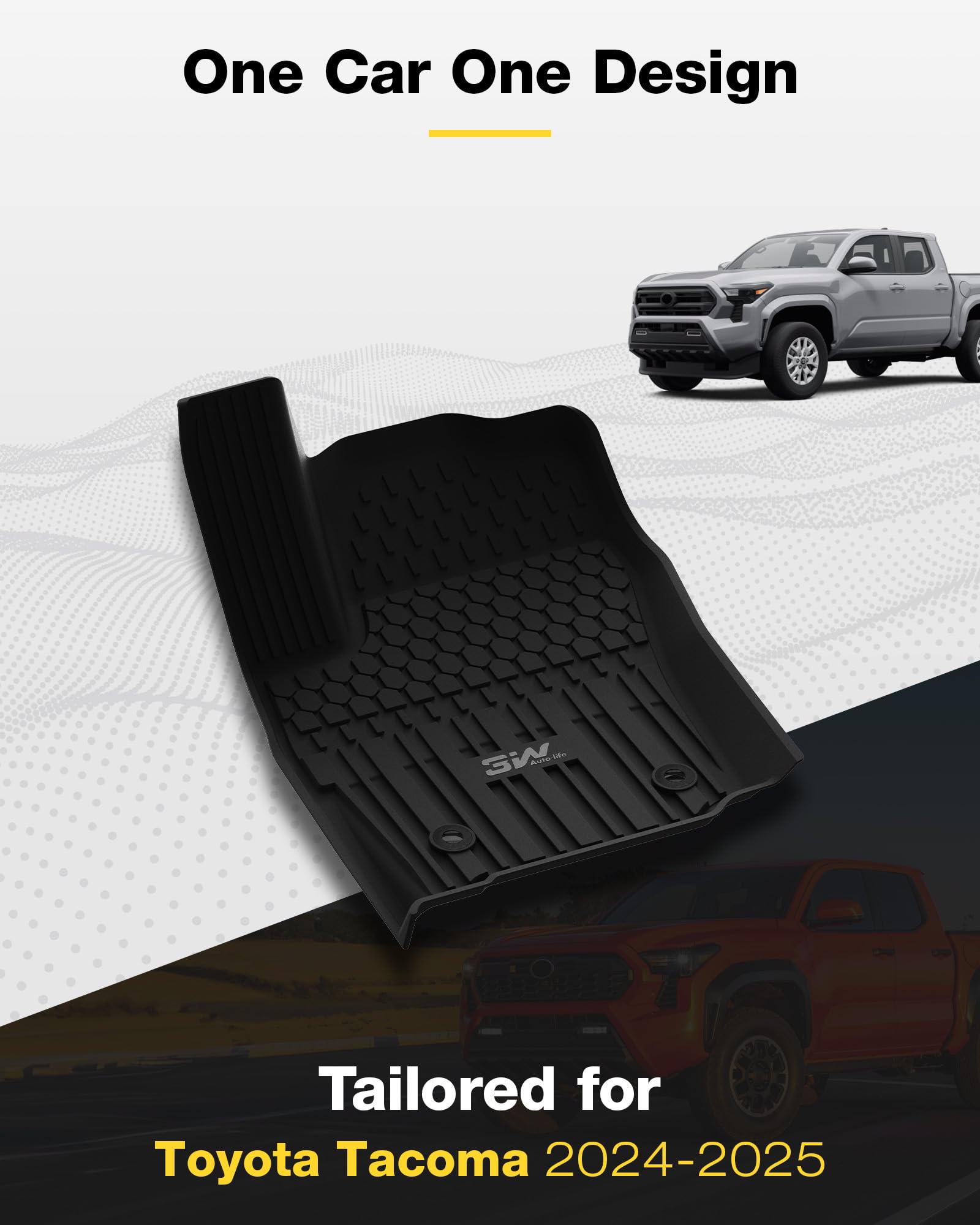3W Floor Mats For Toyota Tacoma 2024 2025 Double Cab(Not Fit Hybrid), Tpe All Weather Custom Fit Floor Liner For Toyota Tacoma 1