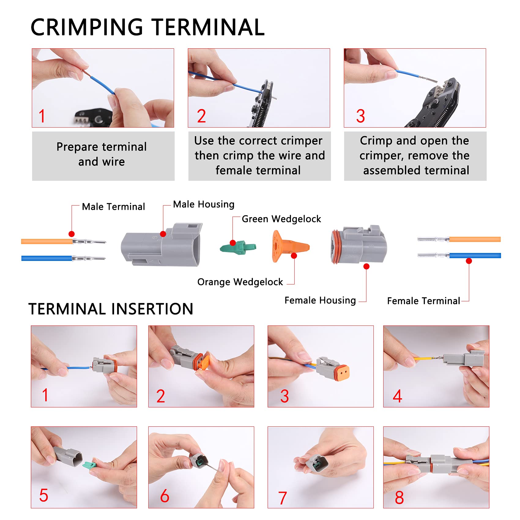 Muyi 5 Kit 3 Pin Way Dt Series Connector Gray Receptacle Ip67 Waterproof Heavy Duty 14-18 Awg 13 Amps Continuous Dt04-3P Dt06-3S