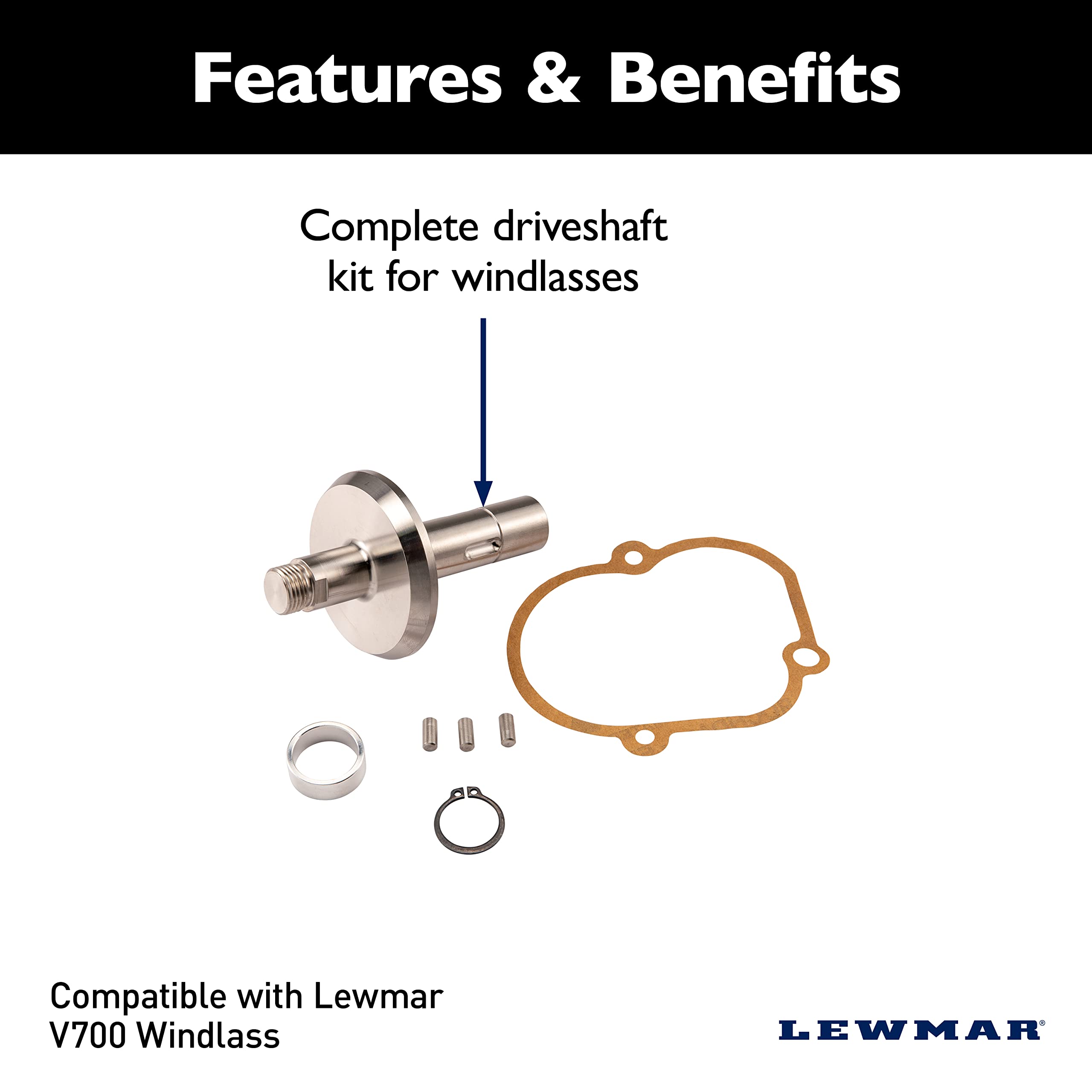 Lewmar V700 Windlass Driveshaft Kit – Complete Driveshaft Replacement Kit For V700 Windlass, Driveshaft, Gasket, Retaining Clip And Hardware Included