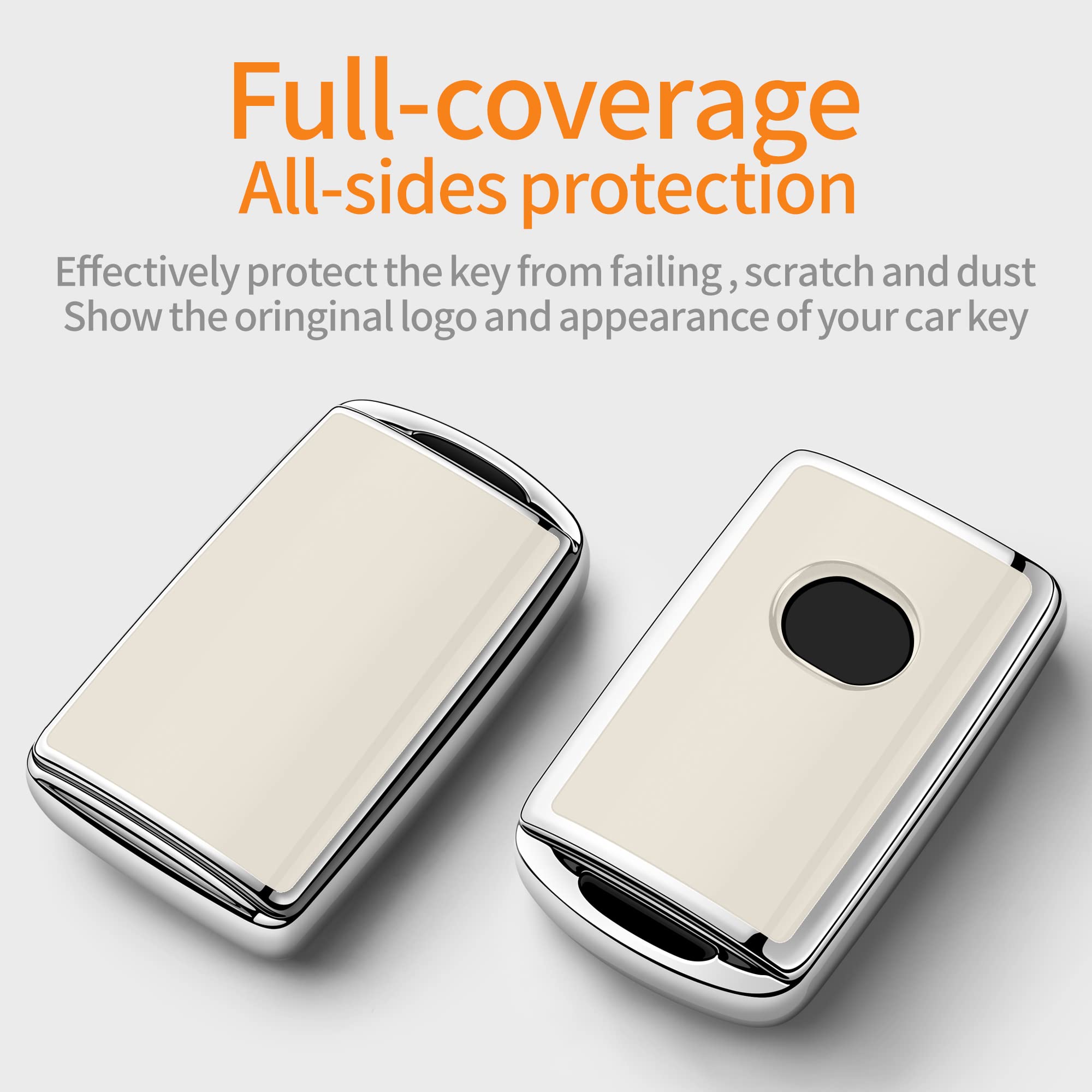 Sindeda Mazda Key Fob Cover with Keychain Case - 360 Protection for Mazda 3, CX-5, CX-30, CX-9 (White)