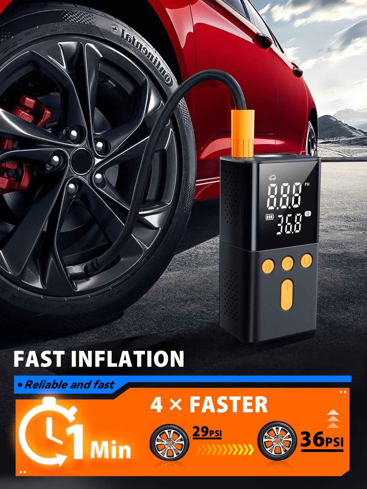 Baipeny Tire Inflator Portable Air Compressor, 4X Faster Air Pump For Car Tires 150 Psi, Portable Tire Inflator For Car With Dig
