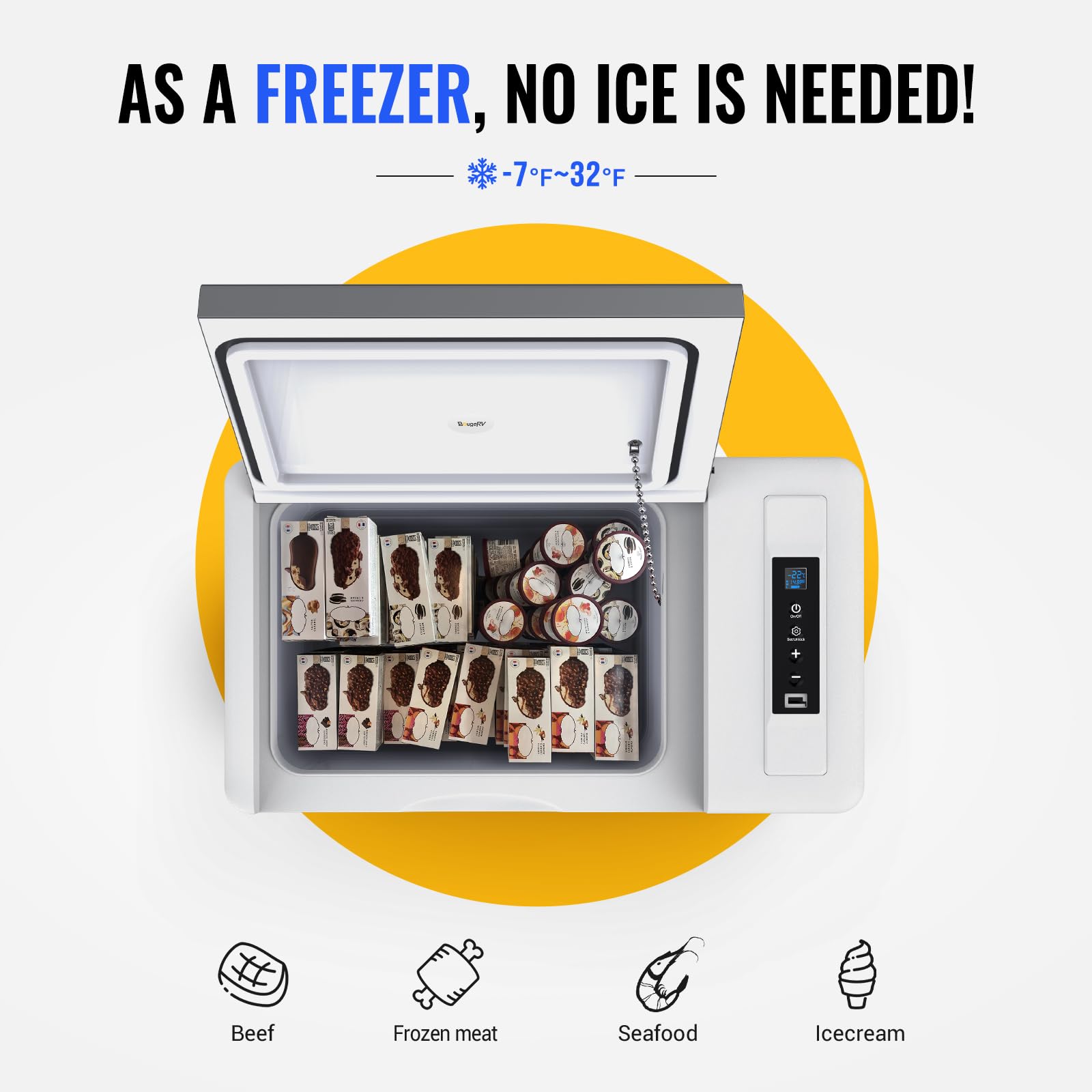 Bougerv 12 Volt Refrigerator 12V Car Fridge 23 Quart Portable Freezer Compressor Cooler 12/24V Dc 110~240 Volt Ac For Truck Van