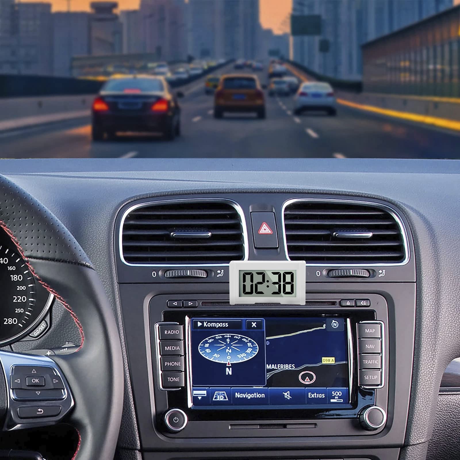 Youngfly 2Pcs Small Digital Clock, Vehicle Adhesive Clock With Jumbo Lcd Time & Day Display, Mini Car Dashboard Clock Battery Op