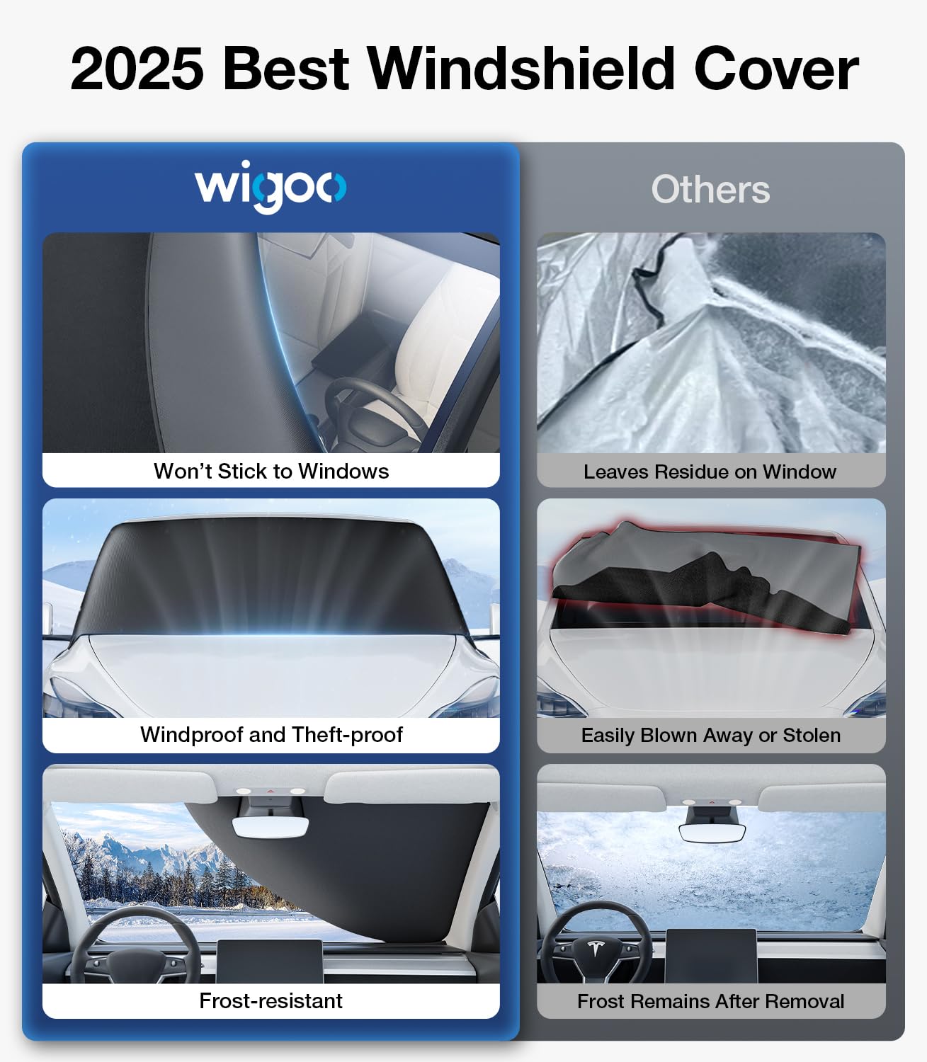 2025 Upgrade Car Windshield Snow Cover For Ice & Snow - 600D Heavy-Duty Magnetic Windshield Protector, All-Season Frost Shield,