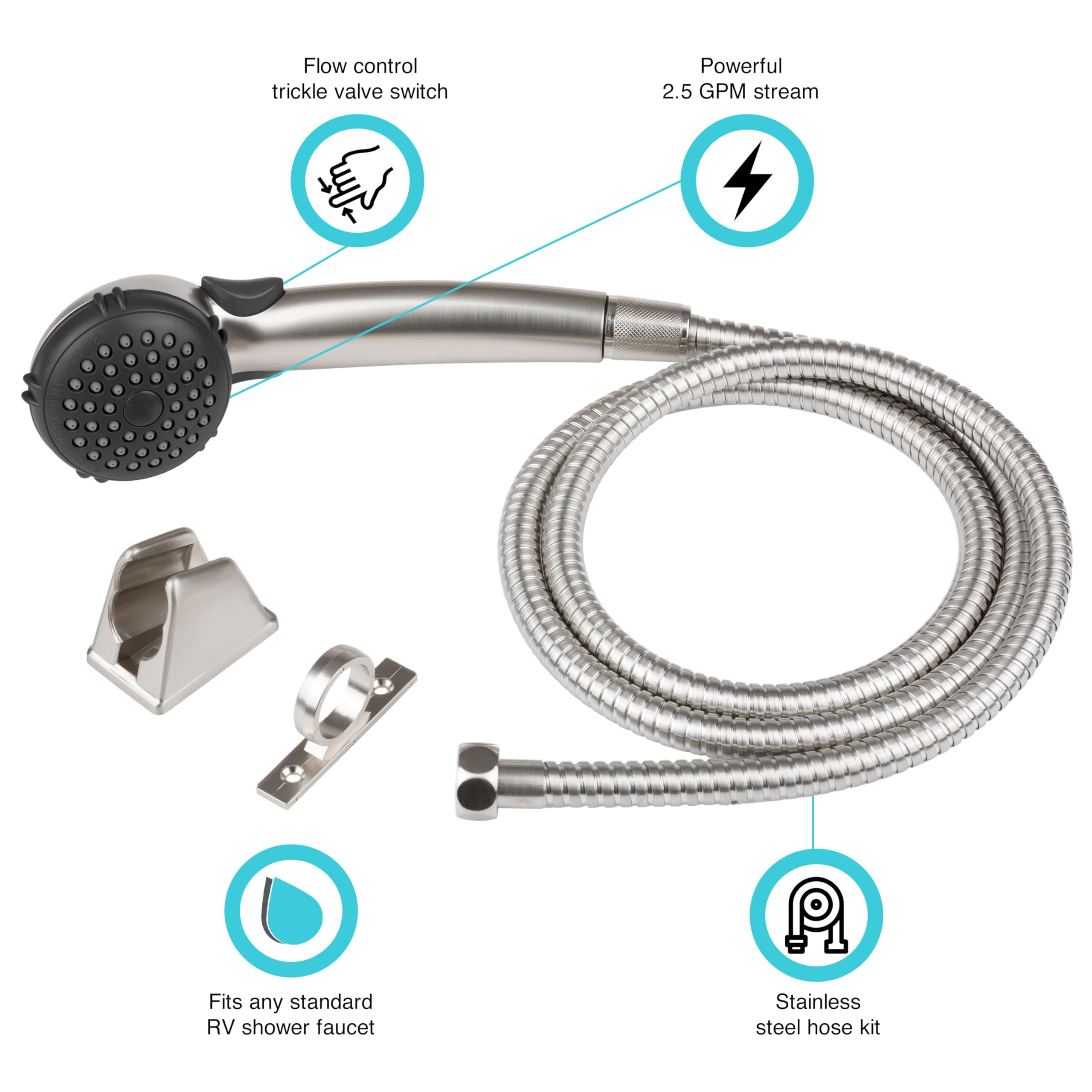 Dura Faucet Df-Sa400K-Sn Rv Hand Held Shower Head - Stainless Steel Hose Kit (Brushed Satin Nickel)