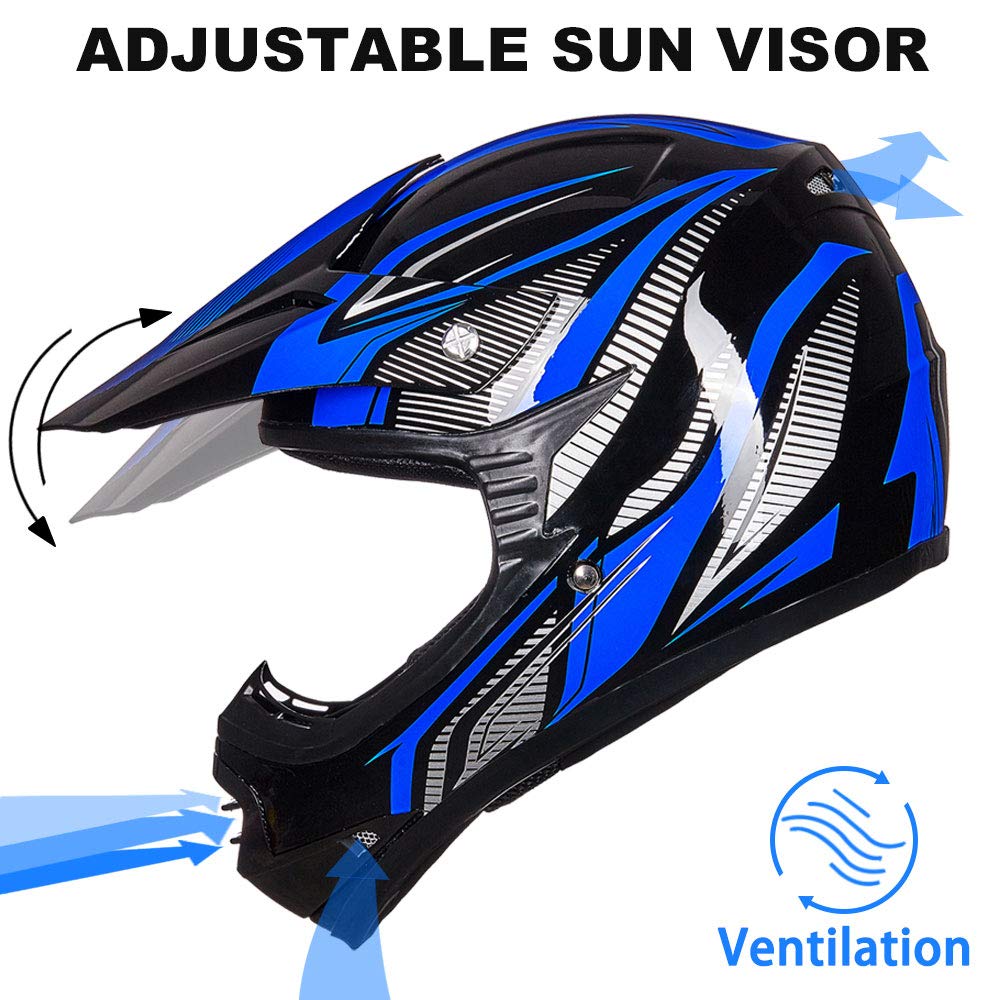 Ilm Youth Kids Atv Motocross Helmet Goggles Sports Gloves Dirt Bike Motorcycle Off Road Dot Approved B07 (Youth-M, Blue/Silver)