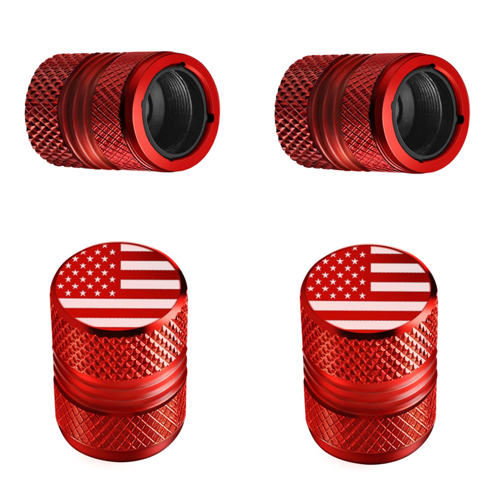Tire Valve Stem Caps - 4 Pack Anti-Corrosion Premium Anodized Alloy Tyre Air Valve Caps American Flag For Car Suv Bike Red