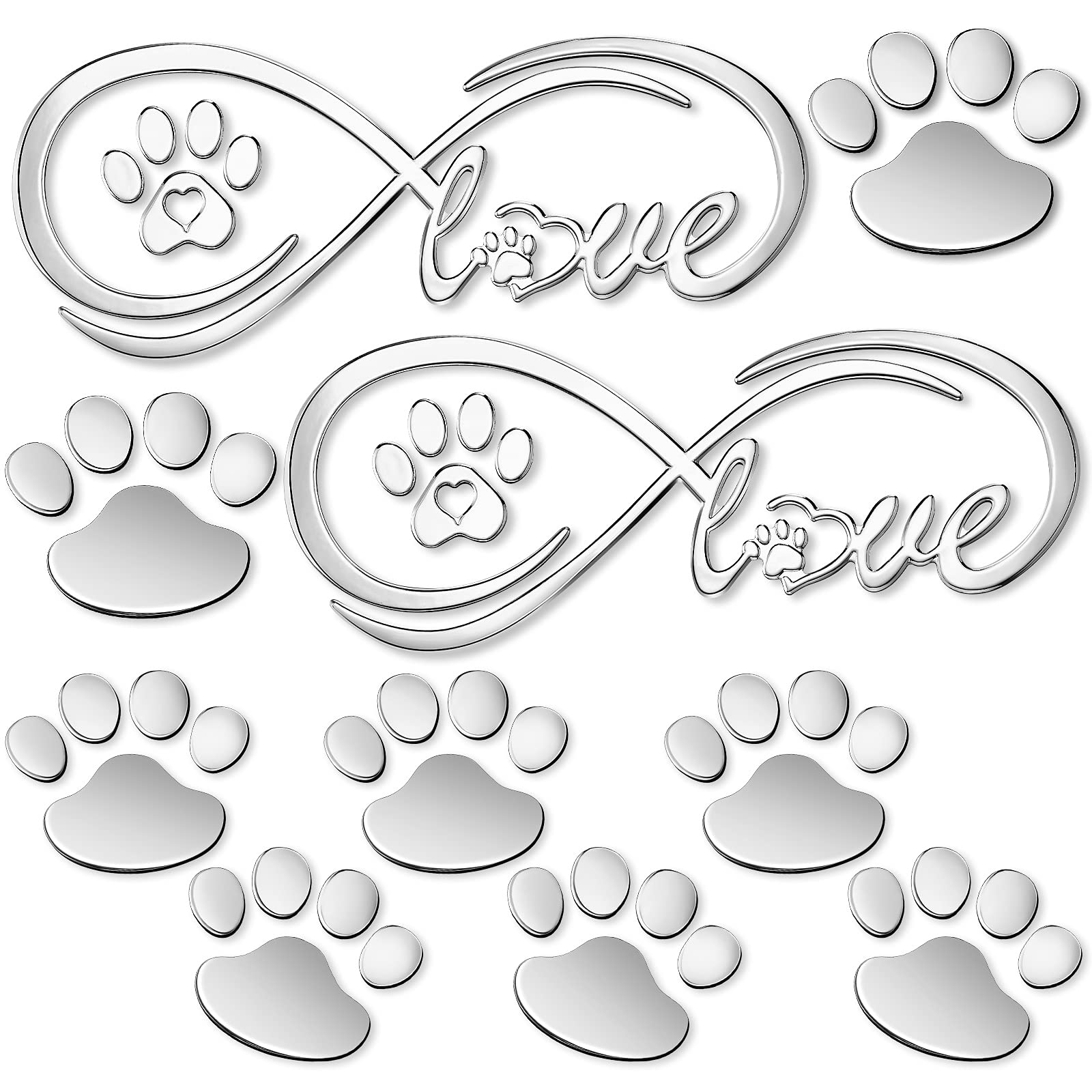 10 Pcs 3D Paw Print Car Decals Window Decal Heart Paw Car Sticker Dog Footprint Self Adhesive Car Decoration Bumper Window Lapto