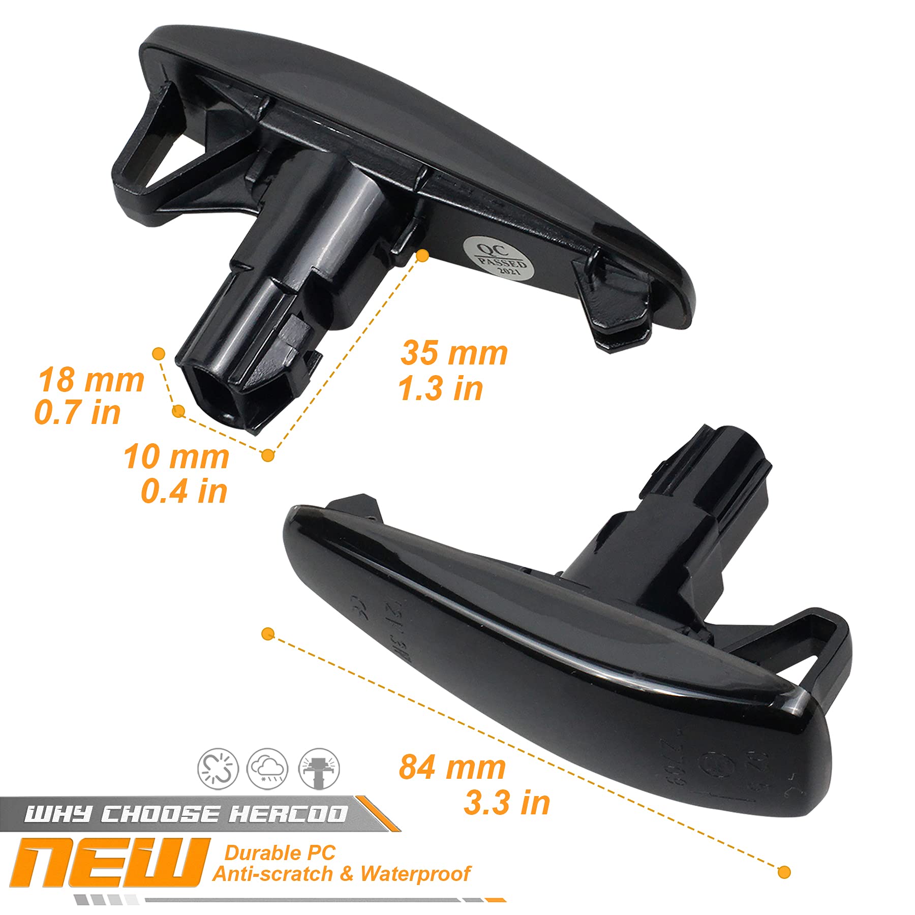 Hercoo Sequential Blink Amber Led Side Marker Light Assembly Compatible With Mitsubishi Lancer Outlander 2008-2013 Turn Signal L