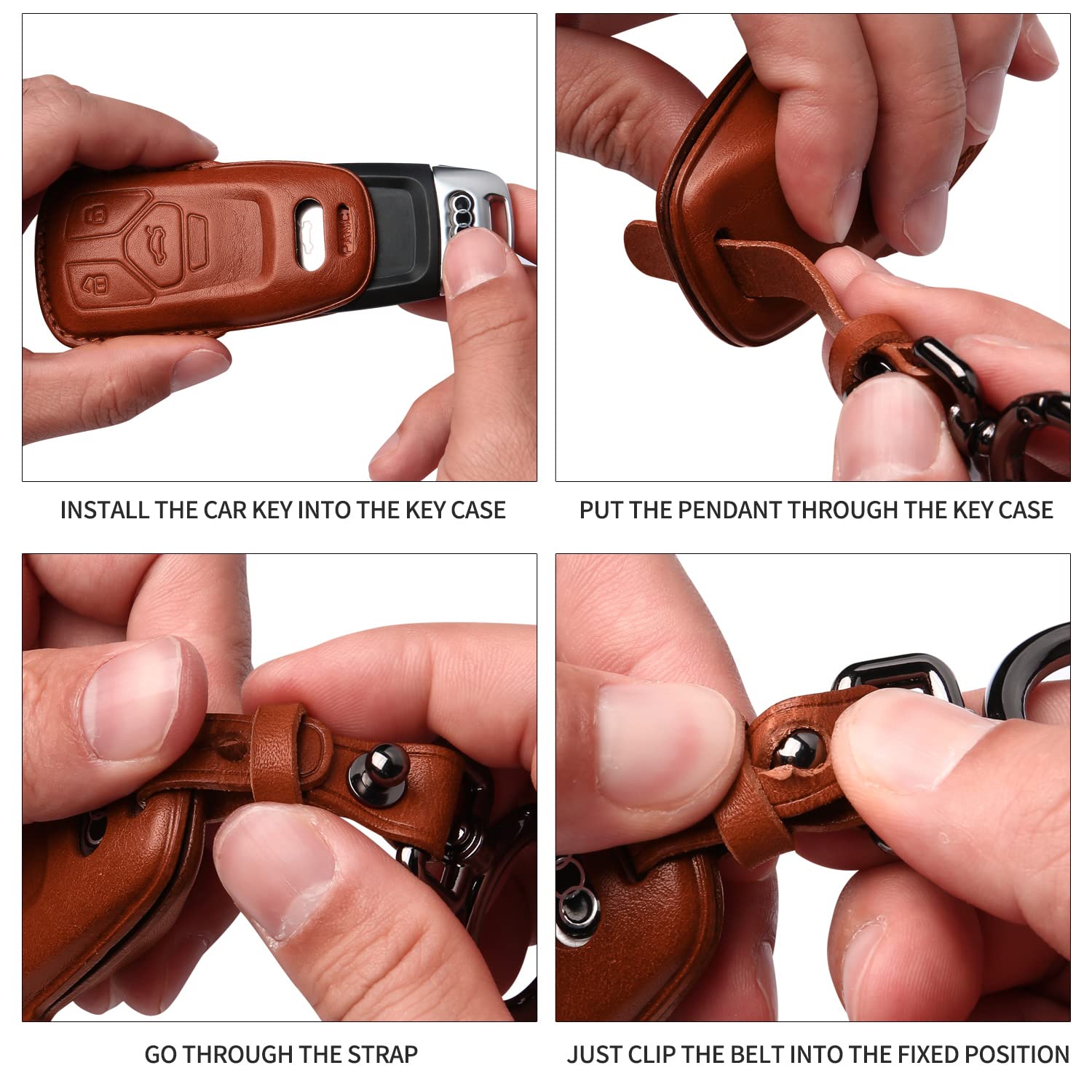 Tukellen For Audi Key Fob Cover Genuine Leather With Keychain,Leather Key Case Protector Compatible Audi A4 Q7 Q5 Tt A3 A6 Sq5 R8 S5 Smart Key-Black