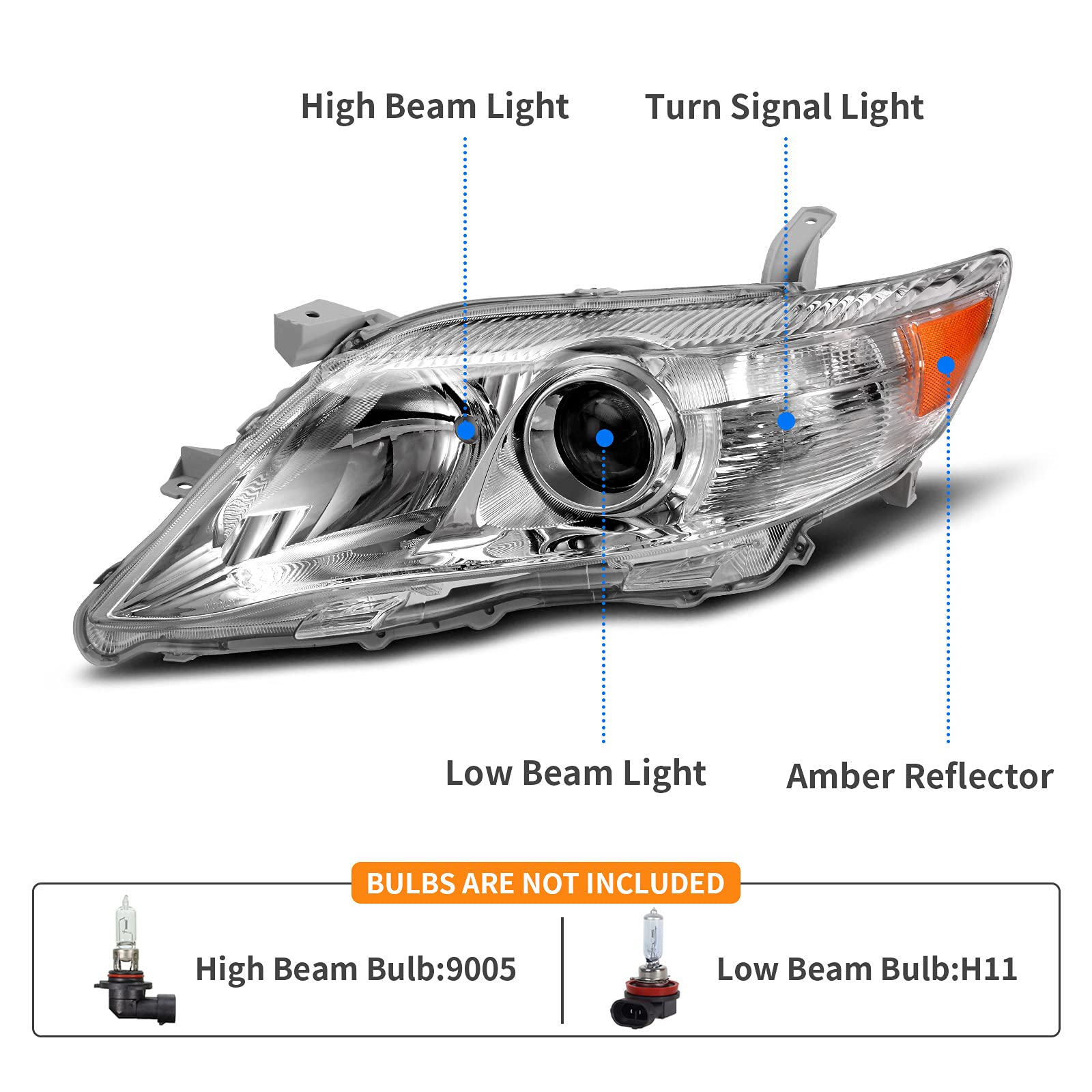 Dwvo Headlights Assembly Compatible With 10 11 2010 2011 Camry Headlamp Replacement Pair Driver And Passenger Side Chrome Housin