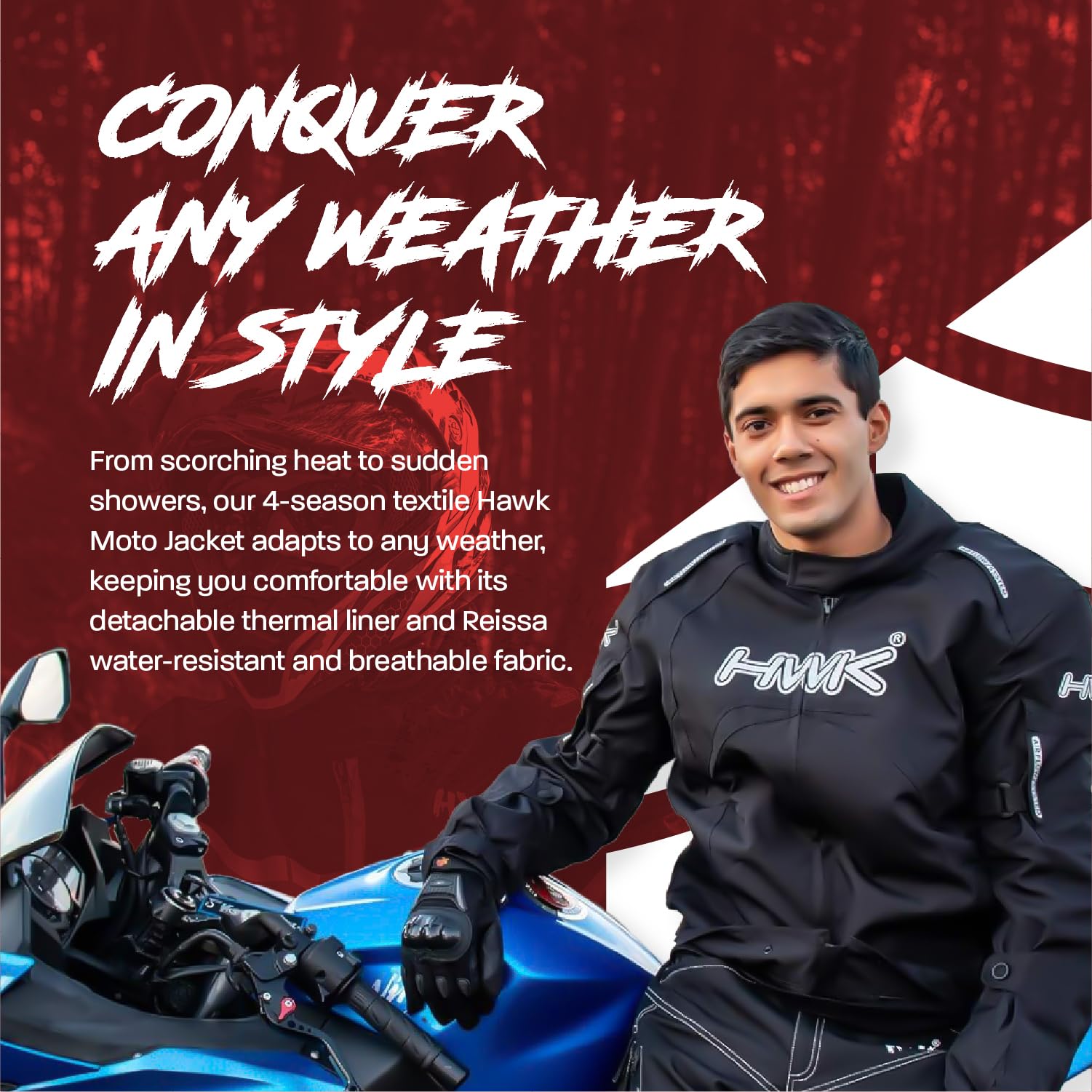 HWK Motorcycle Jacket for Men & Women, Waterproof, High Visibility Rain Jacket with CE Armor, Adjustable, Durable Polyester Moto