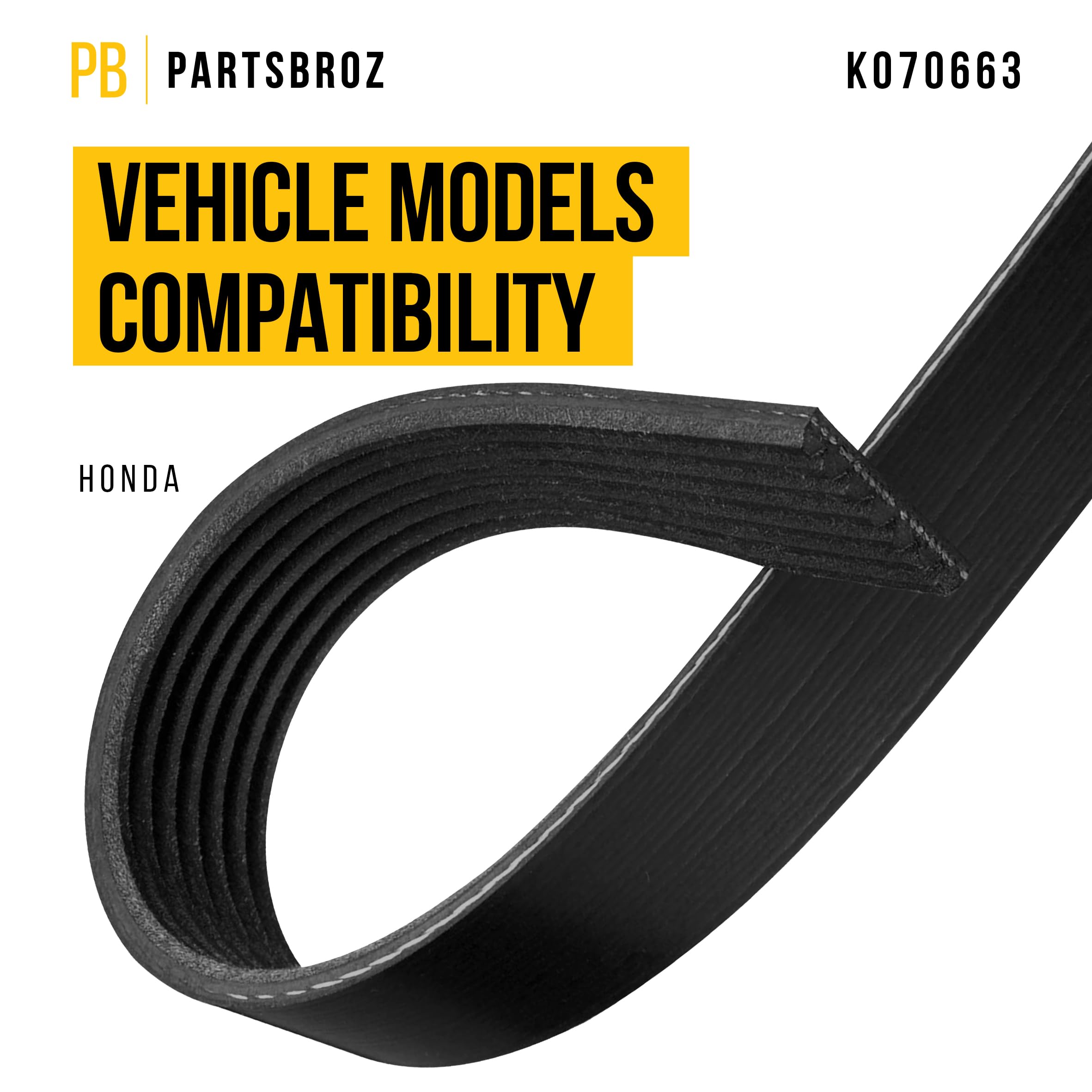 Partsbroz K070663 Micro-V Serpentine Drive Belt - Compatible With Gates Dayco Bando Acdelco Goodyear Continental - Replaces 5070