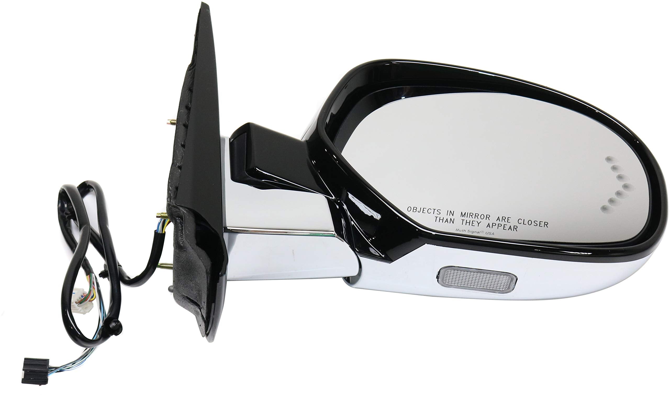 Kool Vue Driver Side Power Heated Mirror for Cadillac Escalade Escalade ESV 2007-2014 Power Fold With Signal Light, Memory & Puddle Lamp; Without Blind Spot Monitor Chrome