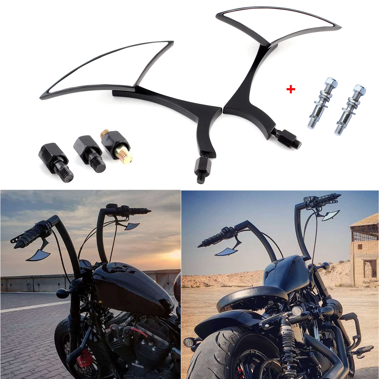 Black Universal Motorcycle Rearview Side Mirrors Compatible With Honda Kawasaki Suzuki Harley Bolt (Black-Harley)