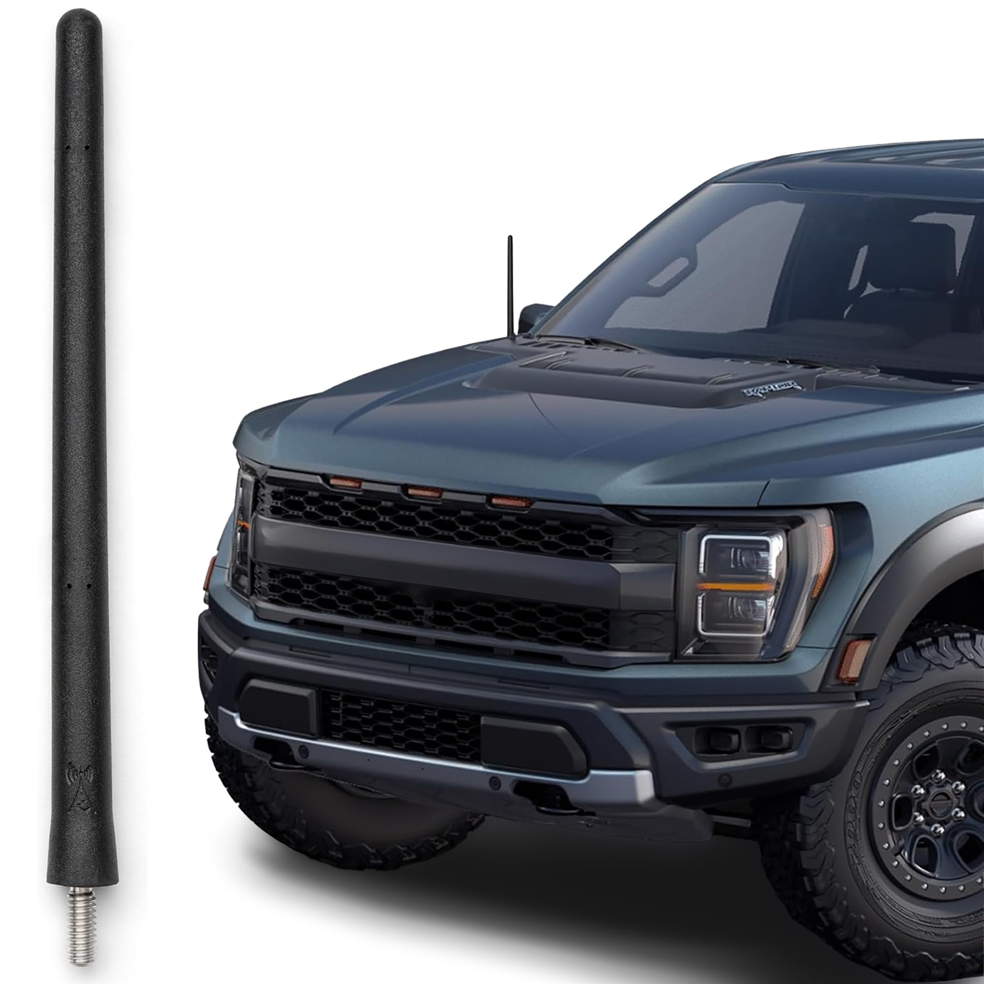 Antennamastsrus Short Rubber Antenna For Ford F-150 (2009-2025) Usa Stainless Steel Threading, 6 3/4 Inch Truck Accessory, Car Wash Proof, Easy Installation, Enhanced Reception W/Internal Copper Coil