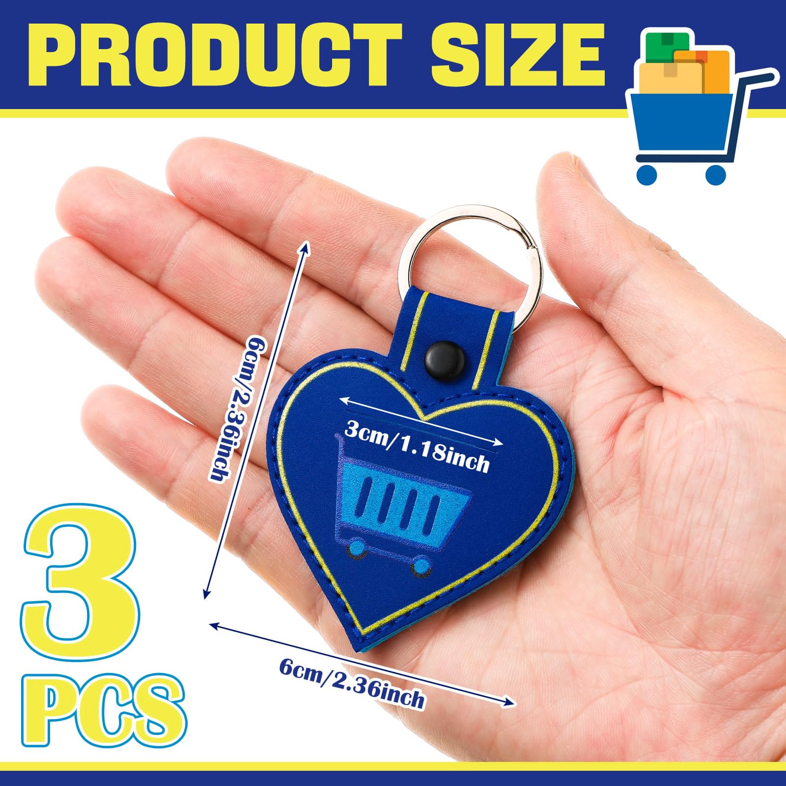 Quelay 3 Pcs Quarter Holder Keychain Shopping Cart Quarter Holder for Grocery Unisex Gift Supermarket Shopping Lovers(Heart)