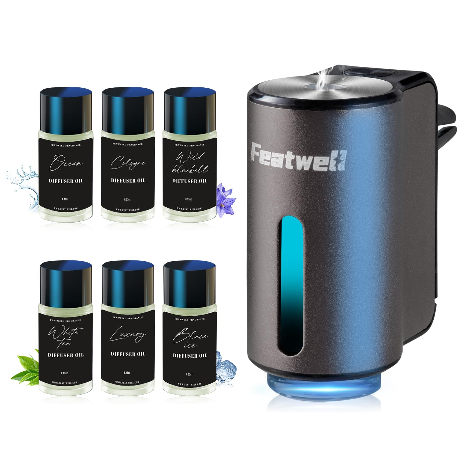 Featwell Car Air Freshener, Air Freshener Diffuser Three Adjustable Modes, Aromatherapy Machine Rechargeable (Grey)