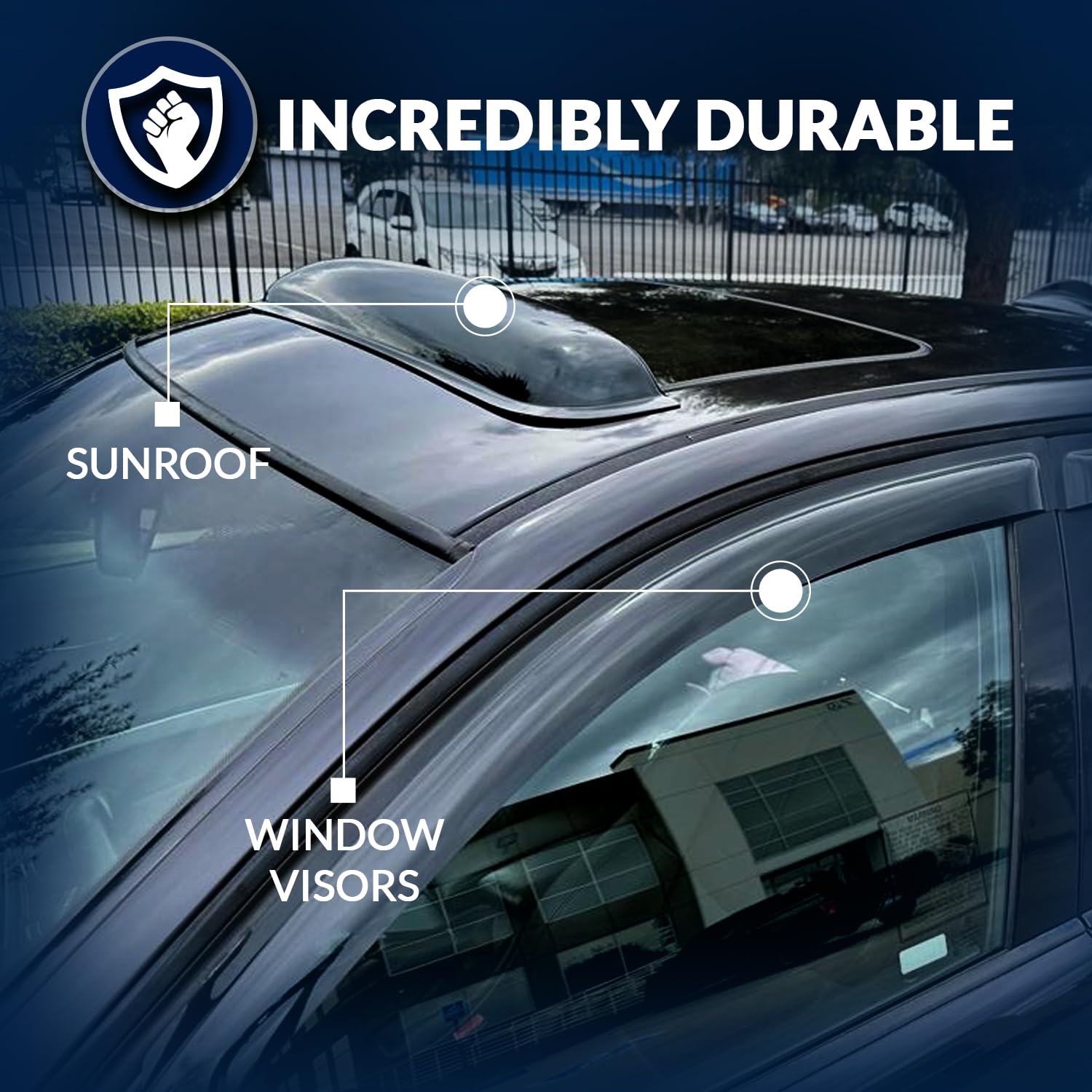 Window Visor & Sunroof 5 Pcs Set Combo | 2.0Mm Outside Mount Car Rain Guard Side Deflectors | Dark Smoke Moonroof Rain Shields C